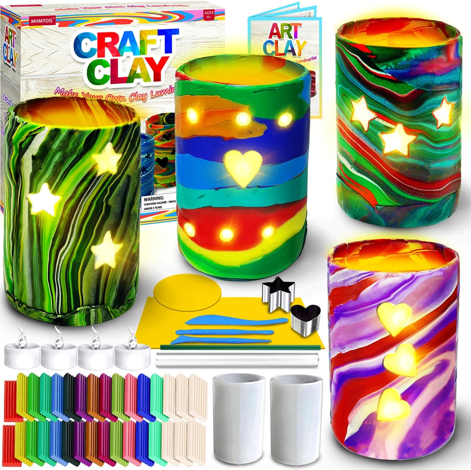MHMYDIS Make Your Own Clay Luminaries - Arts and Crafts kit for Boys Girls and Teens Age 6 7 8 9 10 11 12 Year Old and up - Creative Clay Lantern Toys for 8-12 Year Olds
