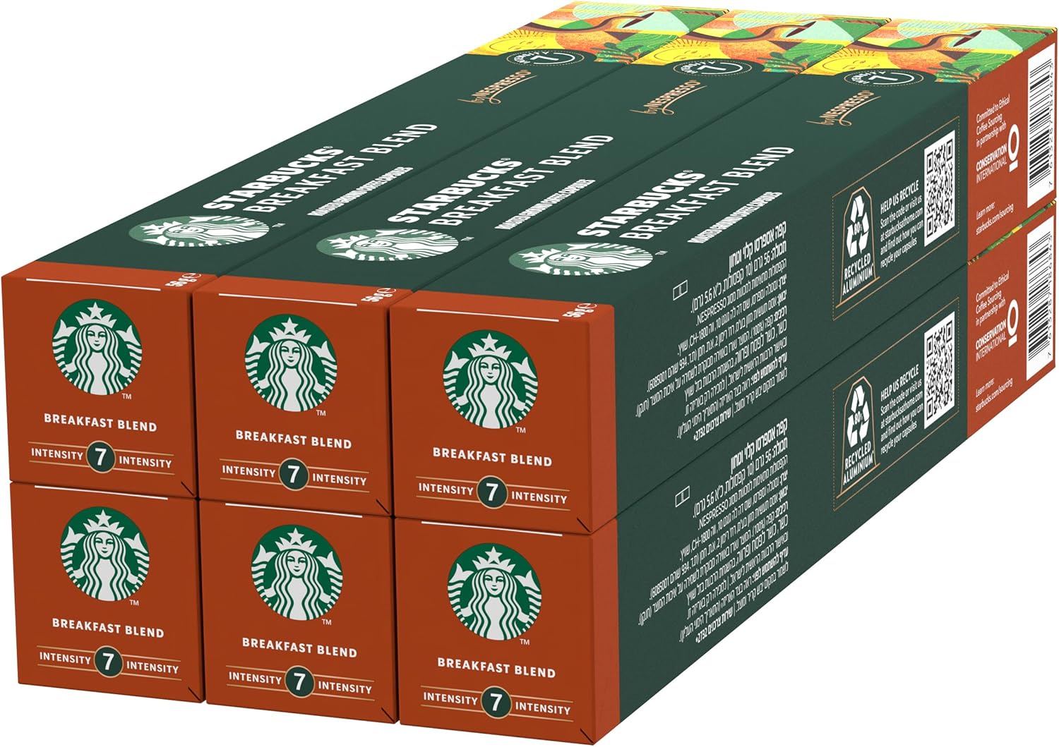STARBUCKS Breakfast Blend by Nespresso, Medium Roast, Coffee Capsules 6 x 10 (60 Capsules)