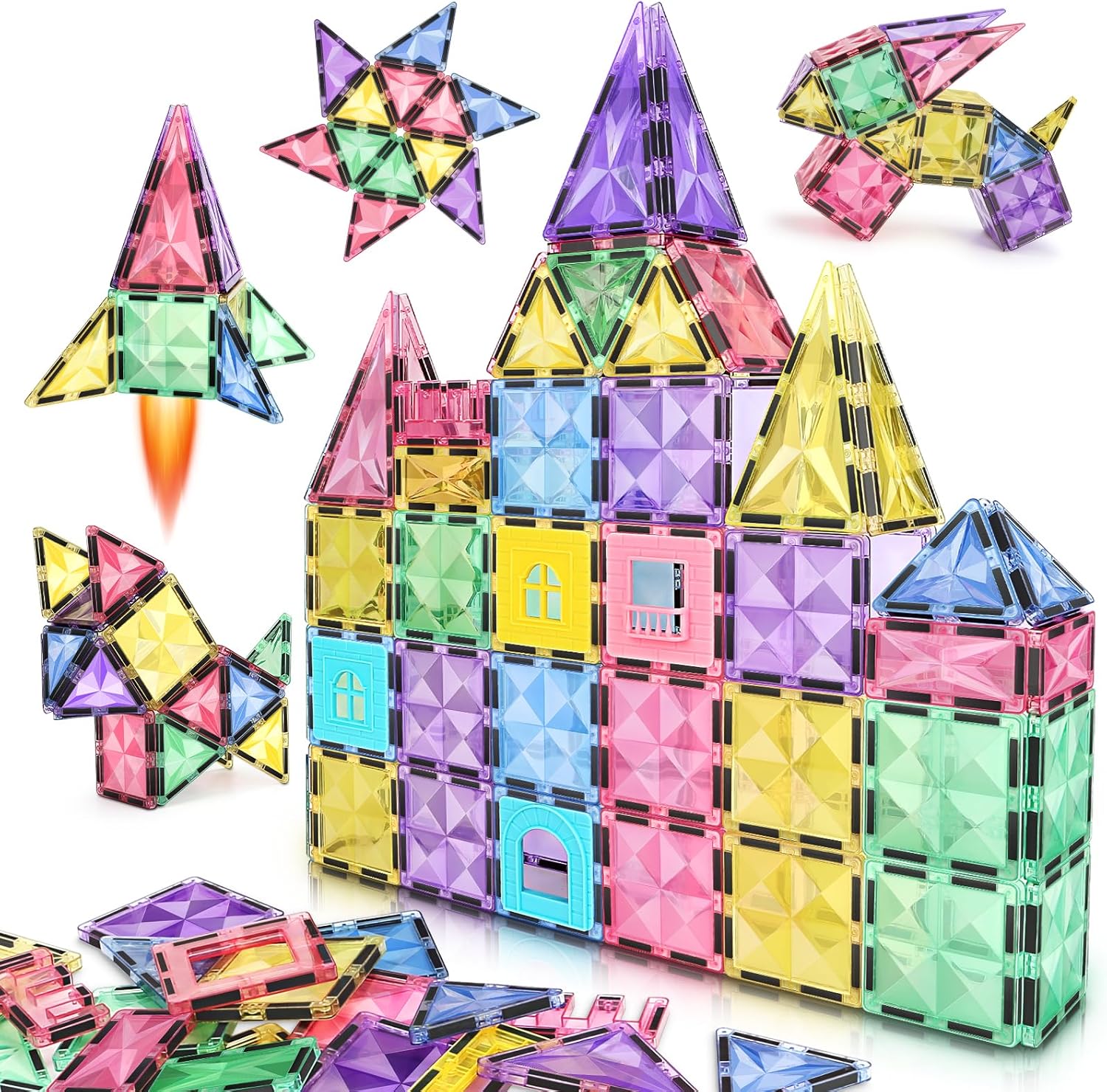 Magnetic Building Tiles 68 PCS Magnets Stacking Kids Toys STEM Sensory Games Educational Construction Toys Christmas Toy Gift for Boys and Girls 3 4 5 6 7 8 9+Year Old