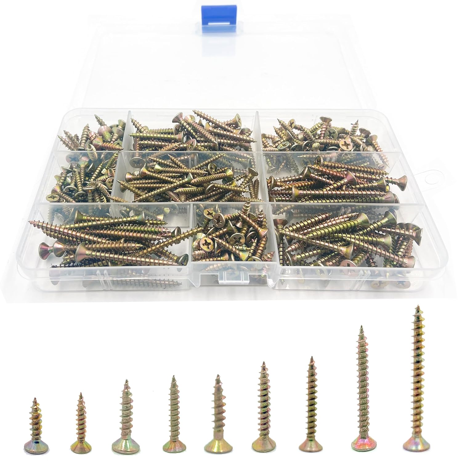 Wood Screws, Color Zinc Self M4 M3.5 M3 Tapping Assortment Screw Set Mixed Box, 40mm 30mm Countersunk Assorted For Wood Furniture Repairs(360Pcs)