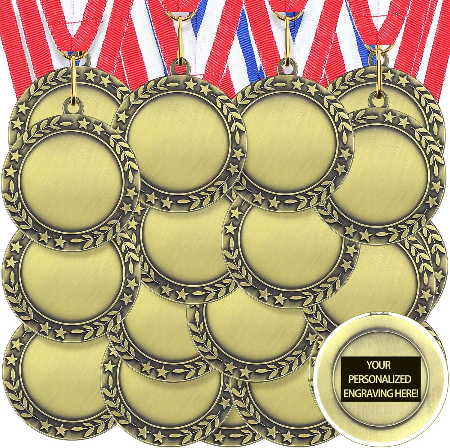 Junkin 24 Pcs Blank Award Medals with Neck Ribbons Winner Participation Medal Awards Make Your Own Kit 1st Place Cheer Participation Trophy Metal Prize Gift