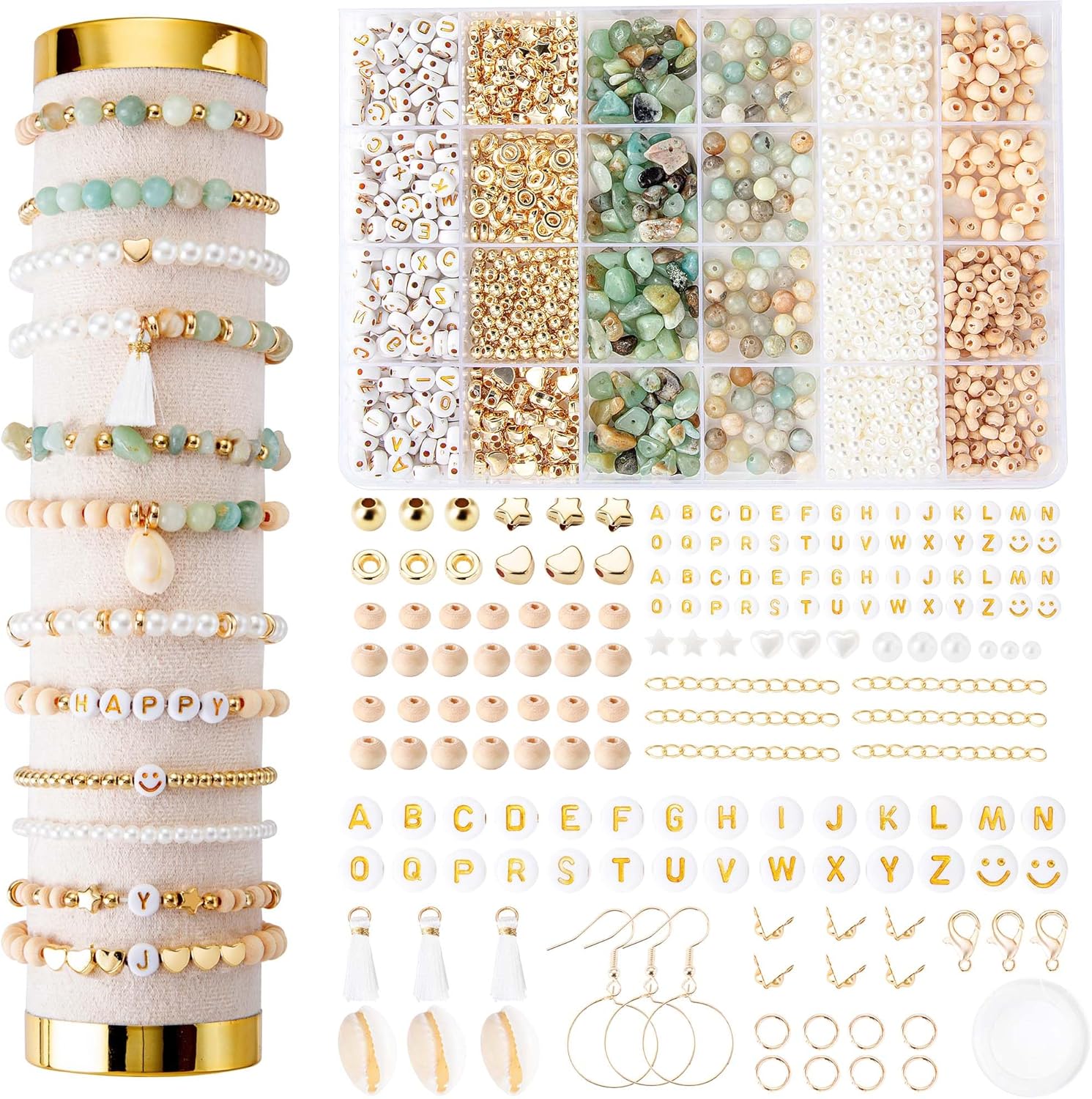 Xylise Jewelry Making Supplies Kit Natural Stone Beads for Irregular Natural Stone with for DIY Craft Bracelet Necklace Earrings for Adults (Amazonian)