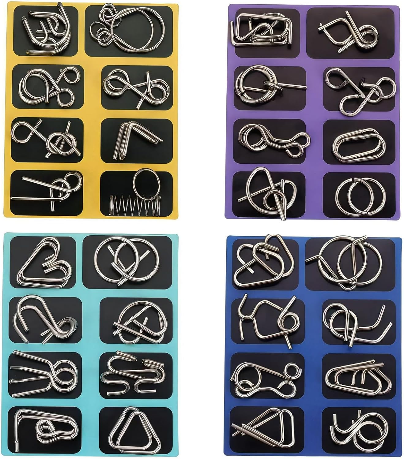 Metal Brain Teaser Puzzles, Set of 32 with Pouch, Steel IQ Games Physics Mind Metal Puzzles for Adults, Basket Stocking Stuffers for Boys Girls Adults Challenge Gifts