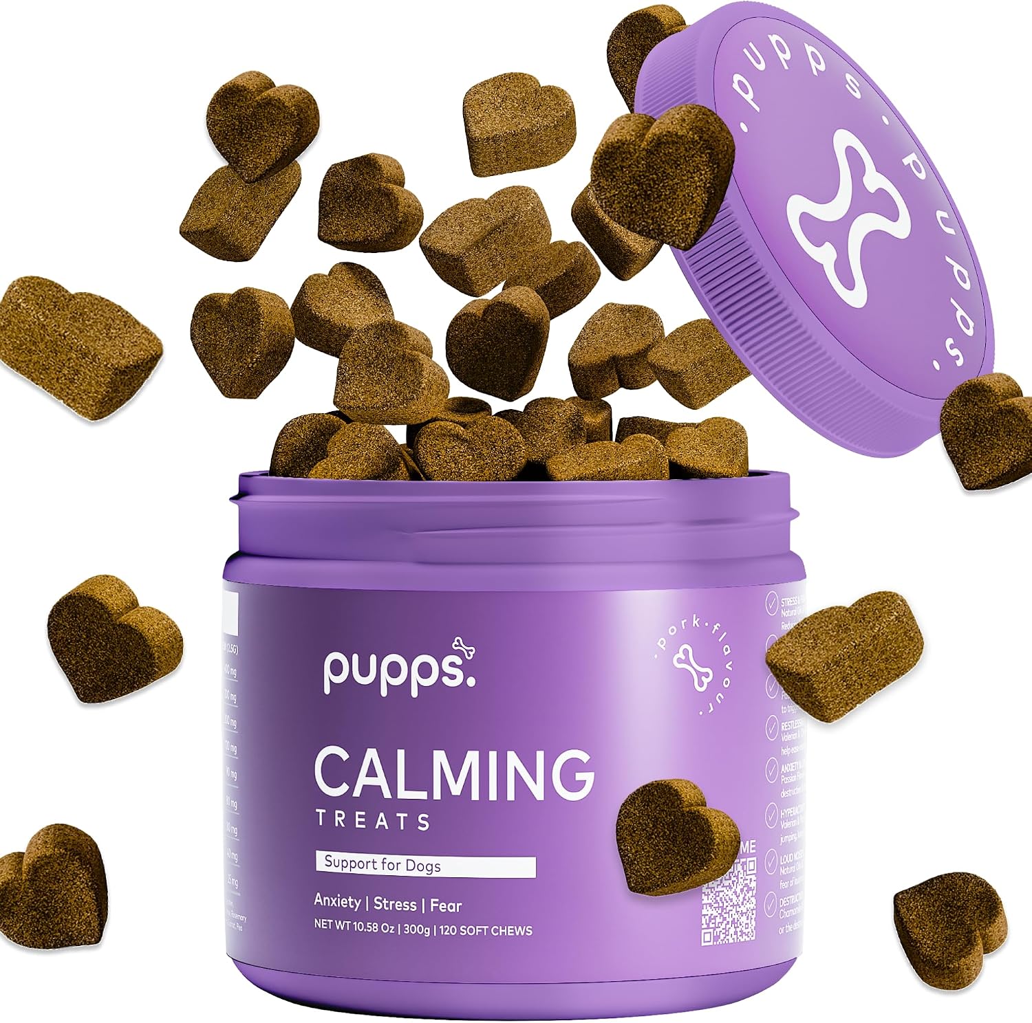 Pupps Calming Dog Treats – 120 Natural Anxiety & Stress Relief Chews | Vet Approved with Hemp, Chamomile & Valerian | Helps Reduce Barking, Separation Anxiety & Hyperactivity | UK Made for All Breeds
