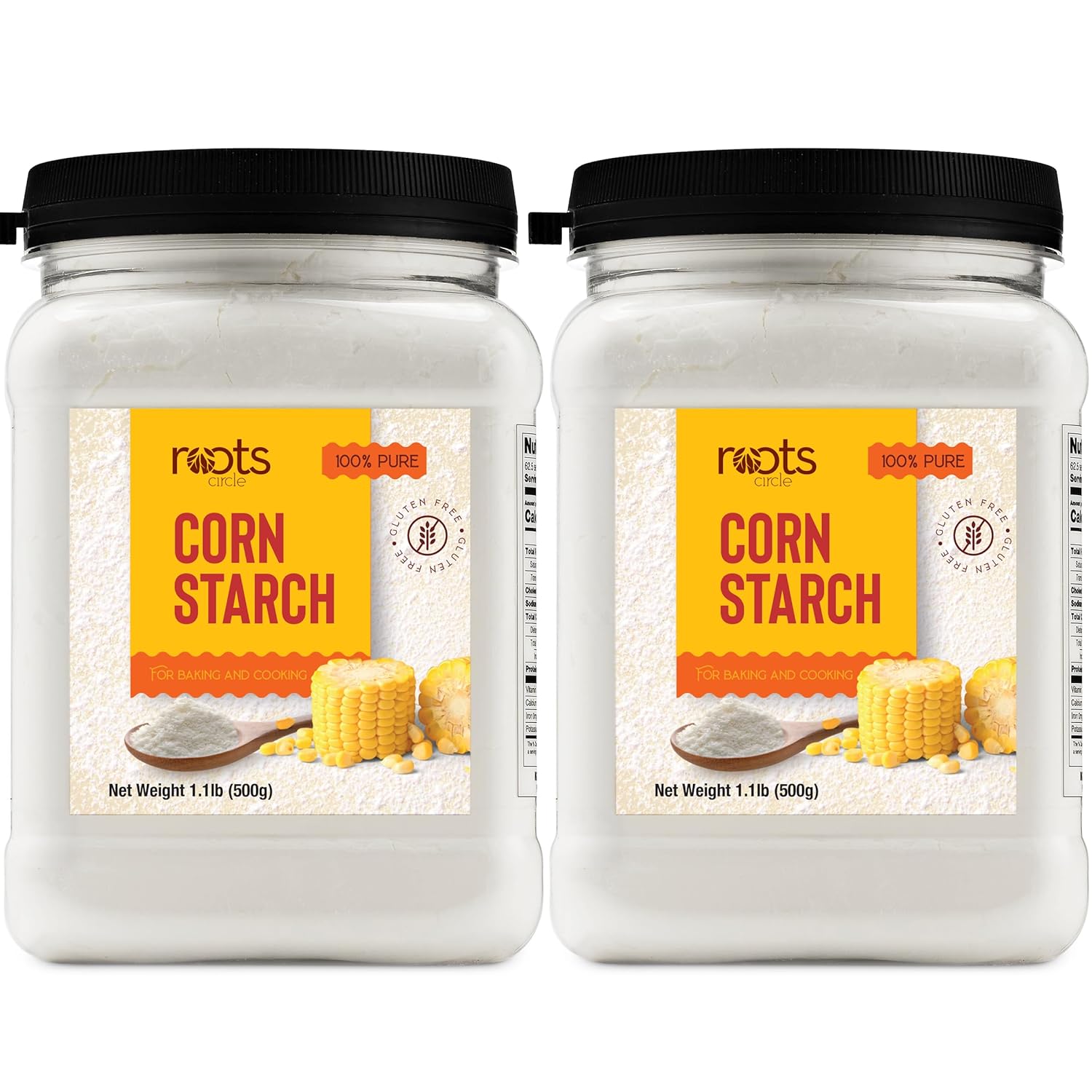 Roots Circle 100% Pure Corn Starch | 2 [17oz] Airtight Containers | All Natural Thickener for Soups, Stews, Gravy, Baking Pies, Puddings & Cakes | Gluten-Free, Non-GMO, Vegan, Kosher, Food-Grade