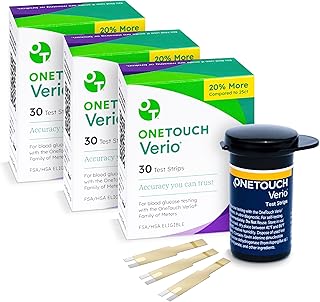 OneTouch Verio Test Strips for Diabetes Value Pack - 90 Count | Diabetic Test Strips for Blood Sugar Monitor | Home Self Glucose Testing | 3 Boxes, 30 Test Strips Per Pack