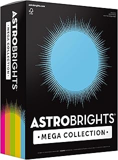 Astrobrights Mega Collection, Colored Paper, "Brilliant" 5-Color Assortment, 625 Sheets, 24 lb/89 gsm, 8.5" x 11 - MORE SHEETS! (91684)
