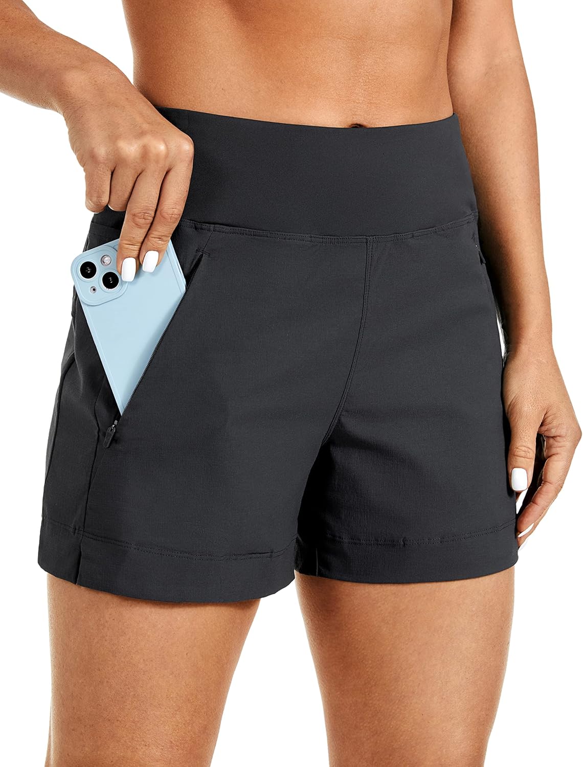 CRZ YOGA Women's Lightweight Mid Rise Hiking Shorts 4'' - Stretch for Athletic Summer Travel Outdoor Golf with Zip Pockets