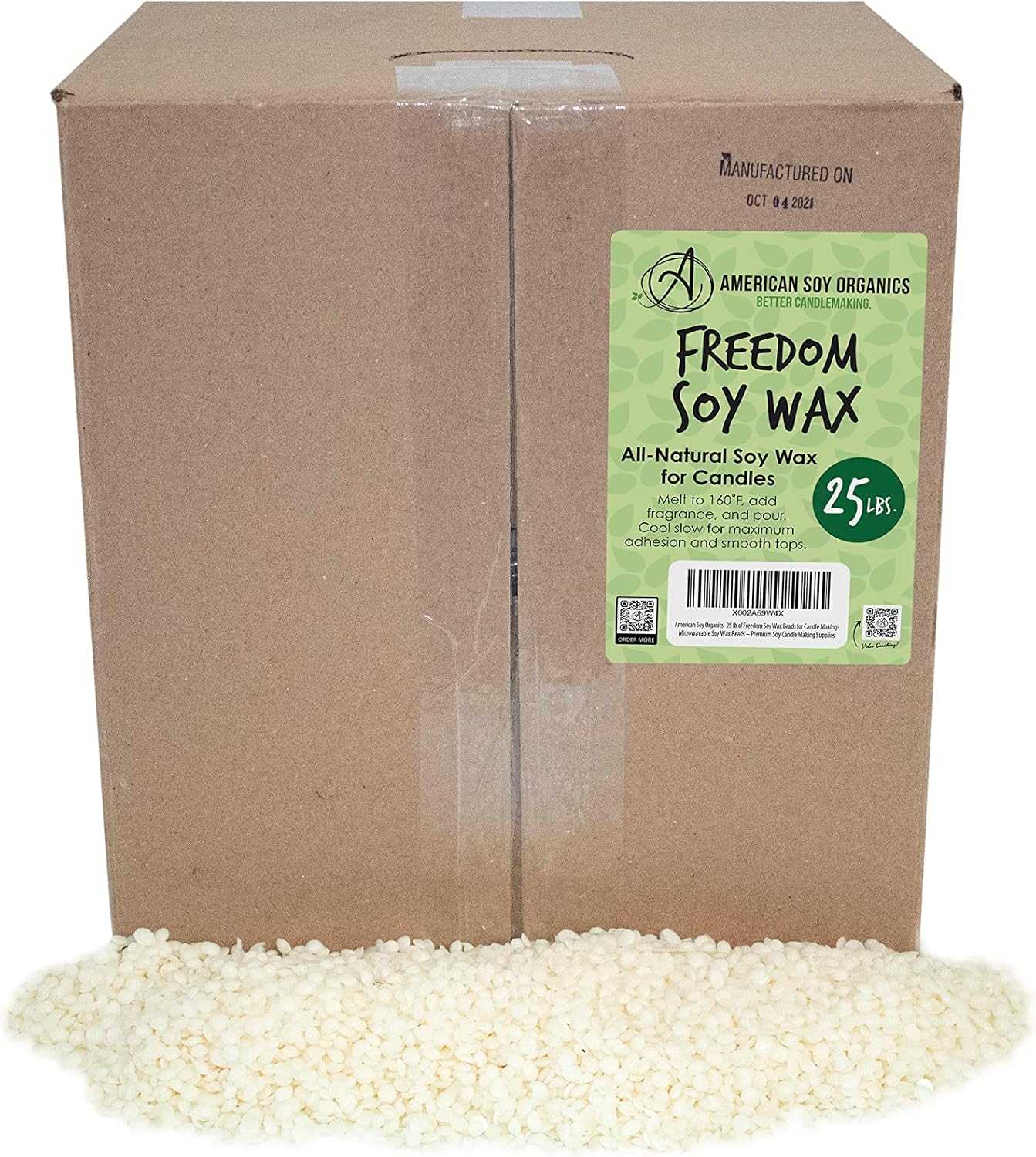 Freedom Soy Wax Beads for Candle Making - Natural Candle Making Supplies - Paraffin-Free, Beeswax-Free Candle Wax for Container Candles, Tealights and Wax Melts, 25 lbs