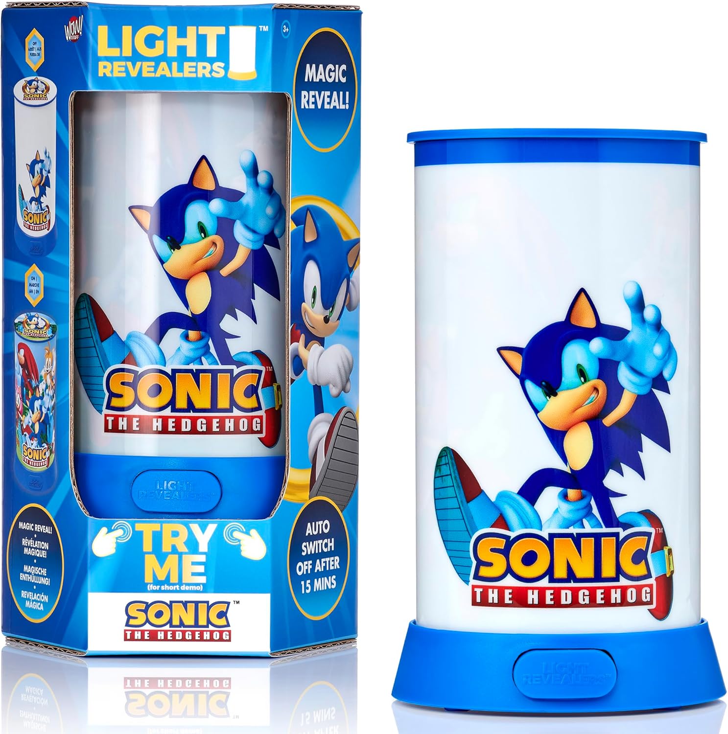 WOW! STUFF Light Revealers Sonic The Hedgehog Night Light - 360° Scene Lamp with Auto-Off - USB or Battery Powered - Portable Kids Bedroom Decor - Official Sonic Toy