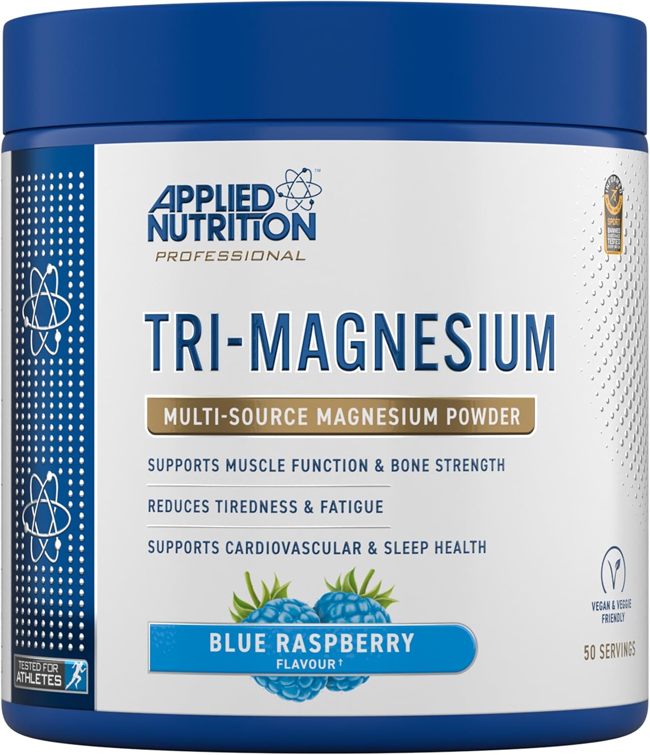 Applied Nutrition Tri-Magnesium Powder 3 in 1 - Magnesium Glycinate Supplements for Bone, Muscle, Nervous System Sleep Health - 300 mg per Serving (200g - 50 Servings) (Blue Raspberry)