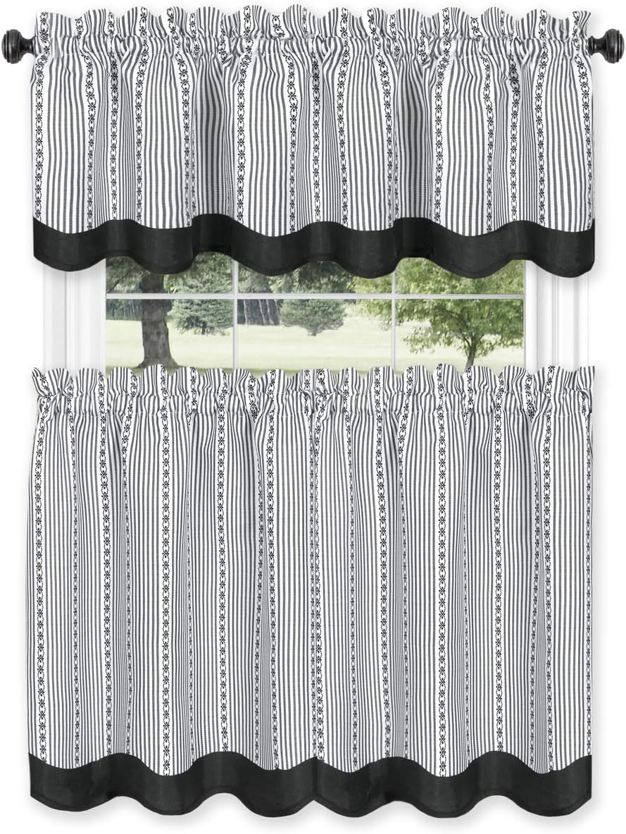 Achim Home Furnishings Westport Tier and Valance Set 58 x 24/58 x 14 - Black/White