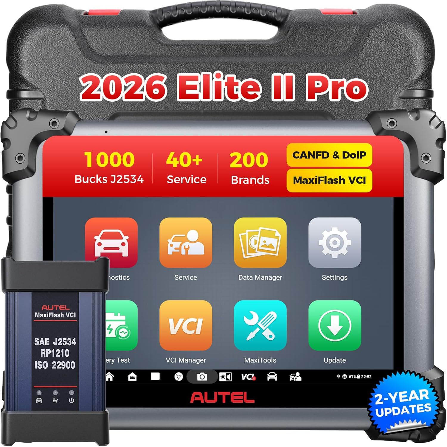 Autel Scanner MaxiSys Elite 2 Pro : 2026 Elite II Pro with 2-Years Update, J2534 Tool as MS Ultra Lite MS909 S2 MS919 Up of MS908S PRO II, 40+ Service, 3K+ Active Test, DOIP CANFD, Intelligent Motor