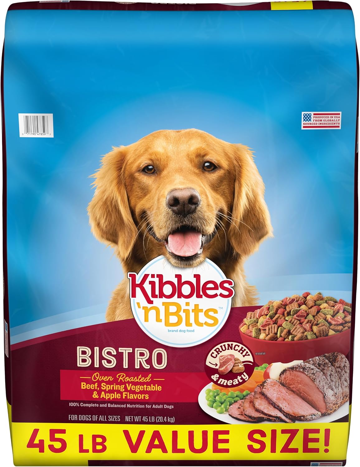 Kibbles 'n Bits Bistro Dry Dog Food, Oven Roasted Beef Flavor, 45 lb. Bag