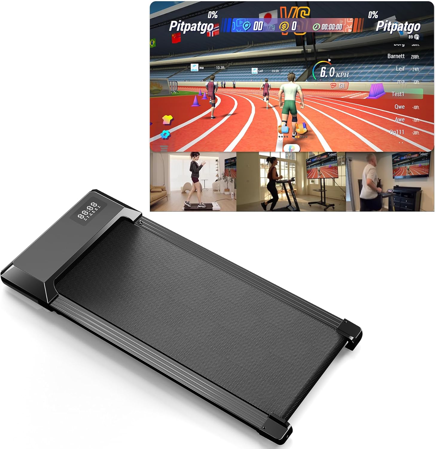 Superun Walking Pad Raceable 2.5HP APP Control Under Desk Treadmill 136KG Capacity Portable Walking Machine for Home with Training Courses and Multi-Runner Races