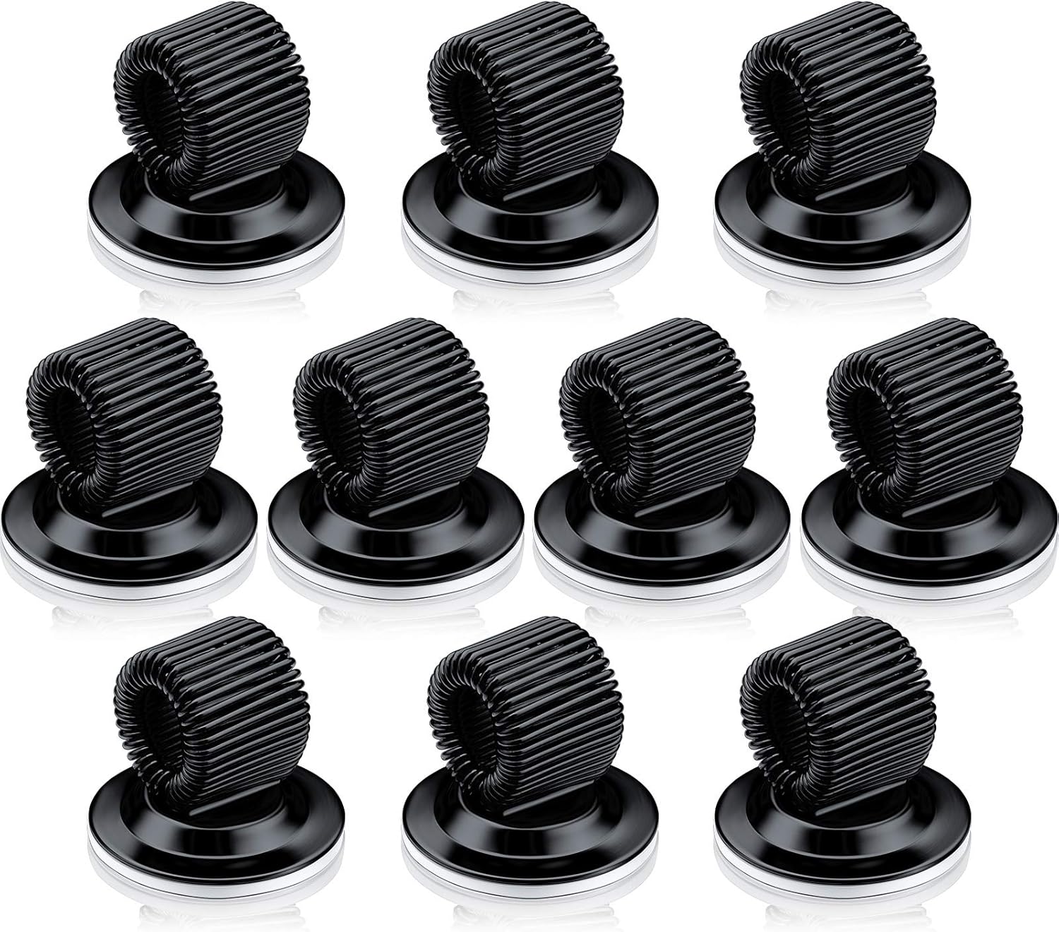 Outus 10 Pcs Black Pen Holder Clips Manganese Steel Pen Holder Self Adhesive Pencil Organizer with Adjustable Spring Loop for Refrigerator Whiteboard Erase Board and Bulletin Board Map