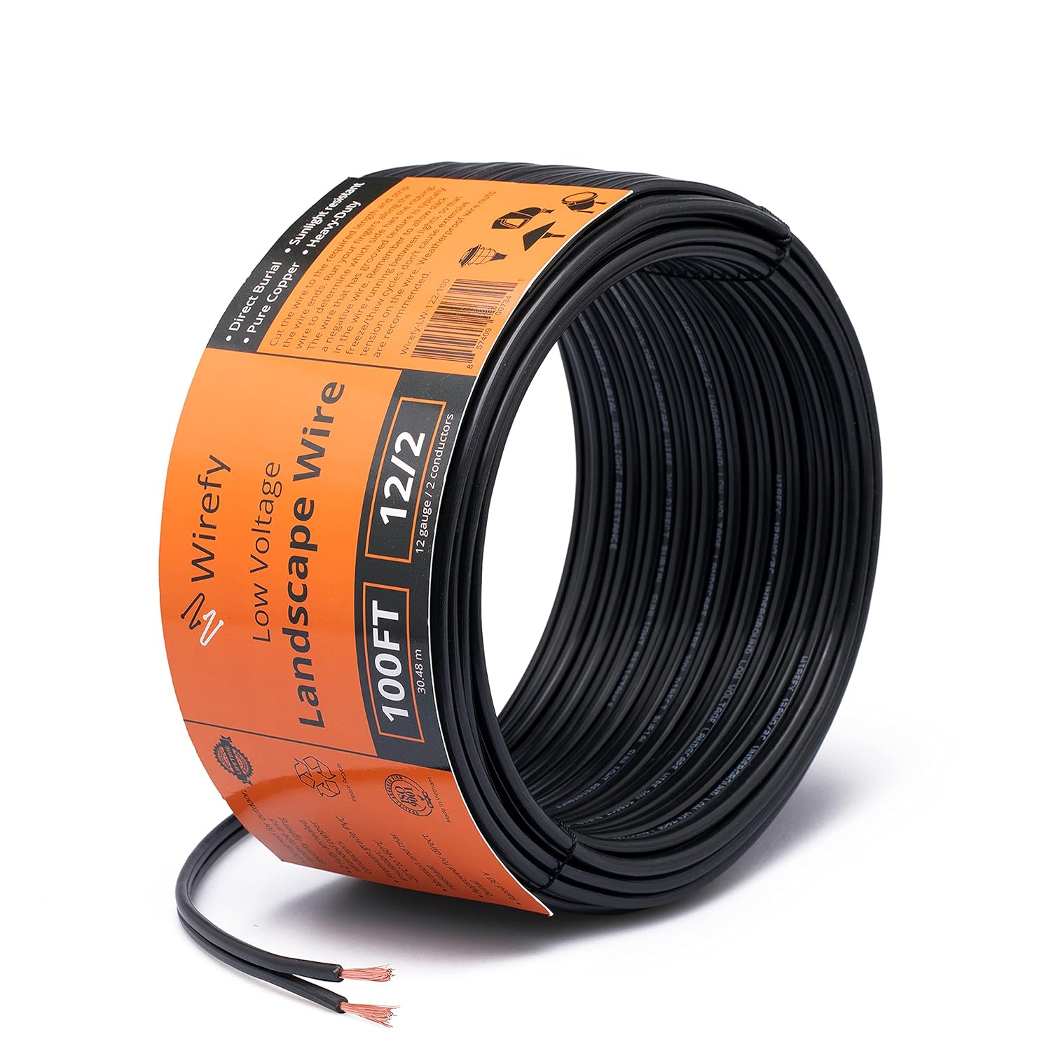 Wirefy 12/2 Low Voltage Landscape Wire - Low Voltage Outdoor Wire - Connect Your Landscape Lighting - Approved for Direct Burial 100ft - Outdoor Electrical Christmas Light