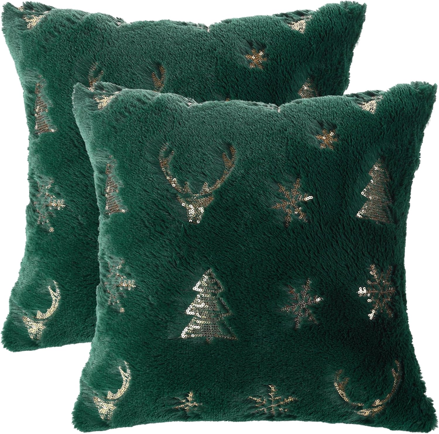 Holibeat Sequin Christmas Green Pillow Covers 18x18 inches Fluffy Xmas Decoration Pillowcases (Pack of 2) (Green Christmas)