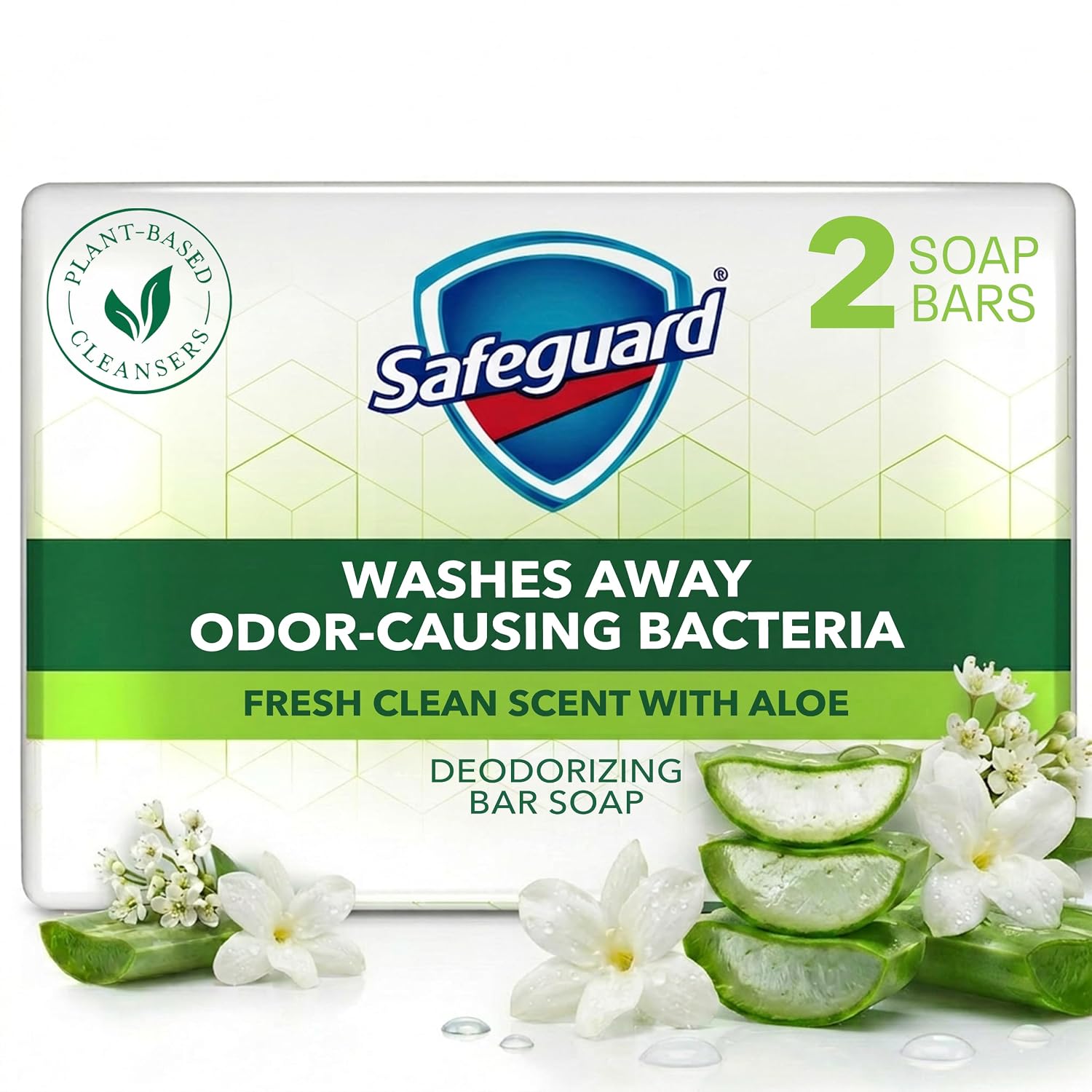 Safeguard Micellar Deep Cleansing Bath Bar Soap, Washes Away 99 Percent of Bacteria, Leaves Skin Soft, Made with Plant Based Cleansers, Fresh Clean Scent with Aloe, 3.2 oz (2 Count)