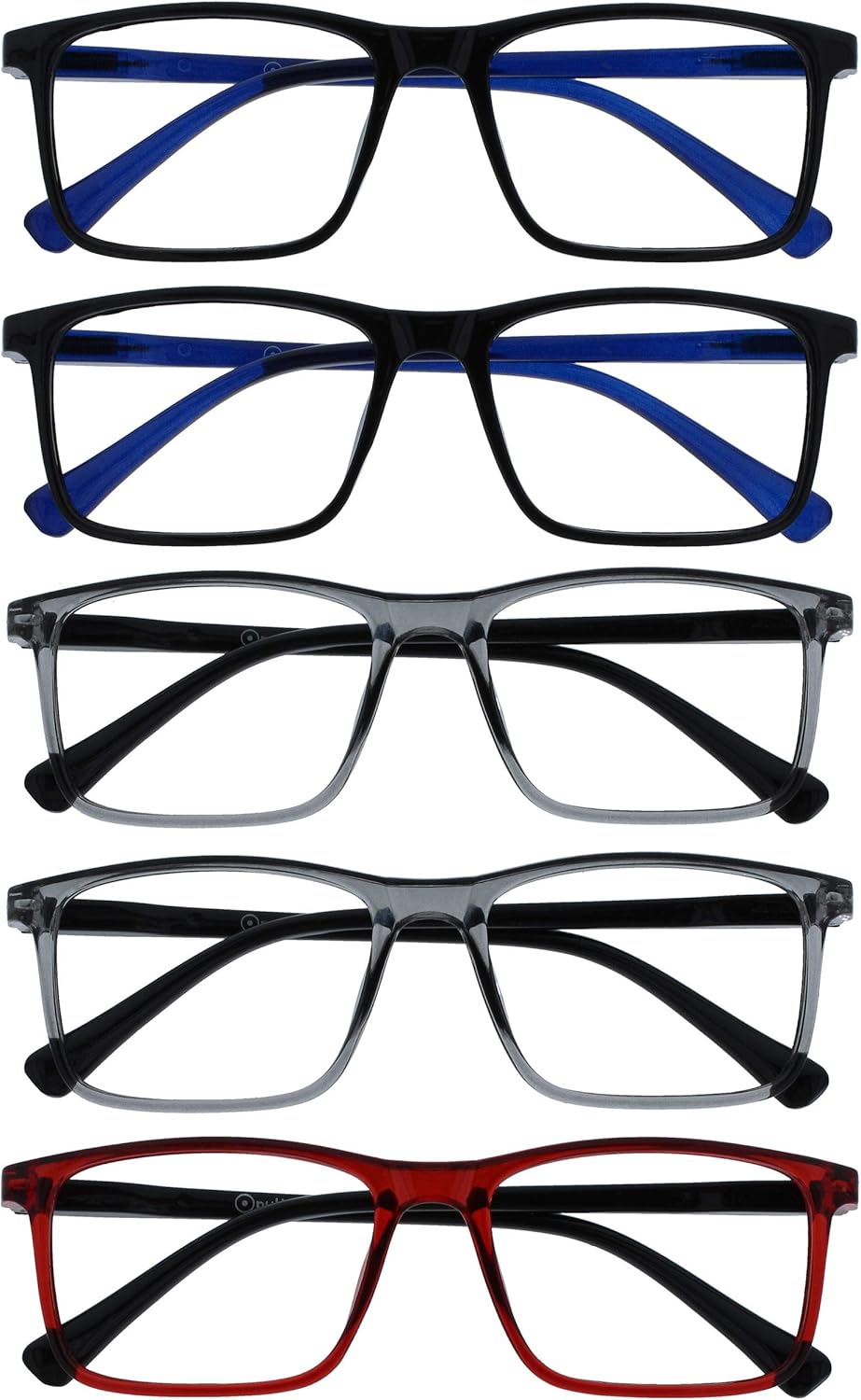 OPULIZE Ink Reading Glasses 5 Pack Large Rectangular Frame Spring Hinges Scratch Resistant Mens Womens RRRRR4