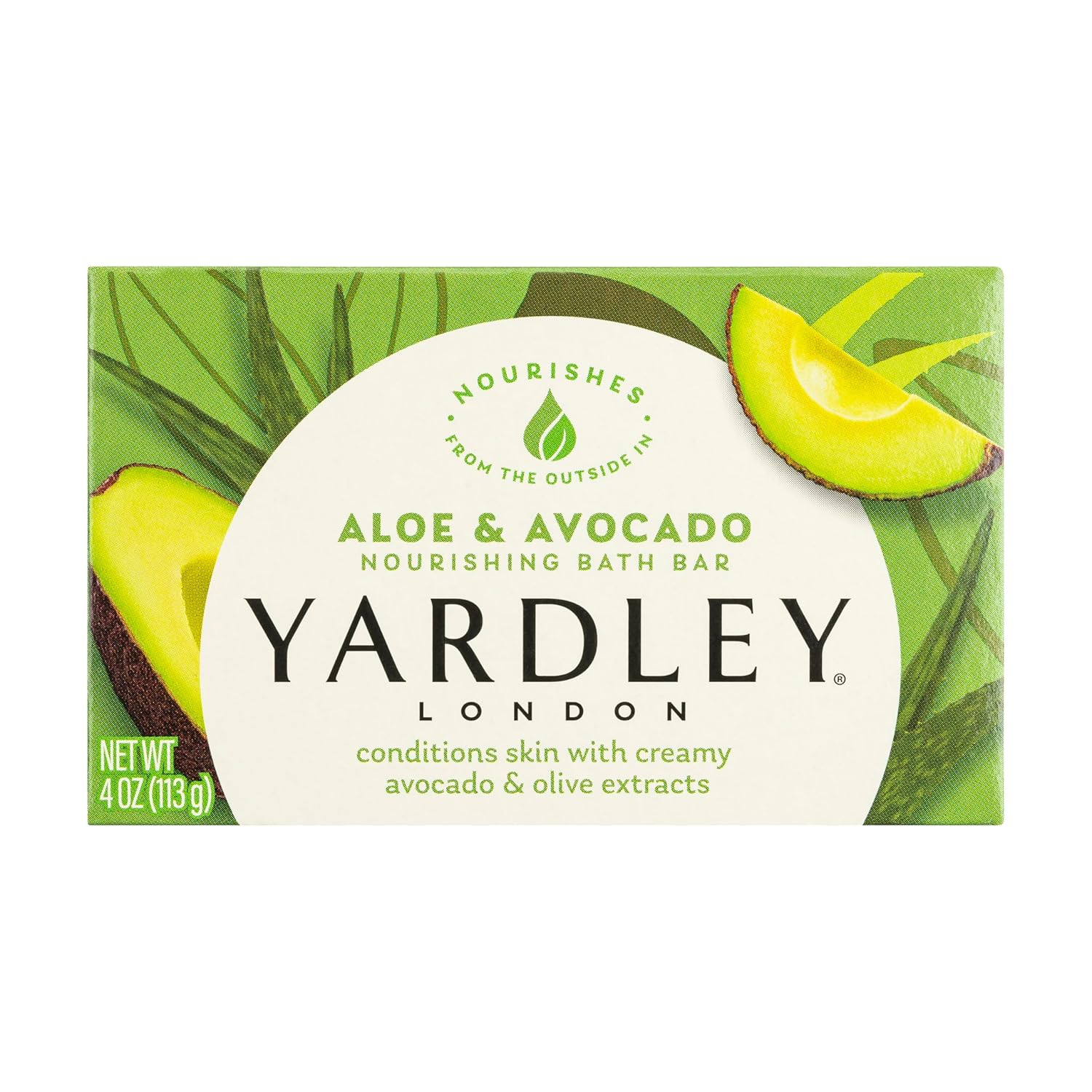 Yardley London Nourishing Bath Soap Bar Aloe & Avocado, Conditions Skin with Creamy Avocado & Olive Extracts, 4.0 oz Bath Bar, 1 Soap Bar