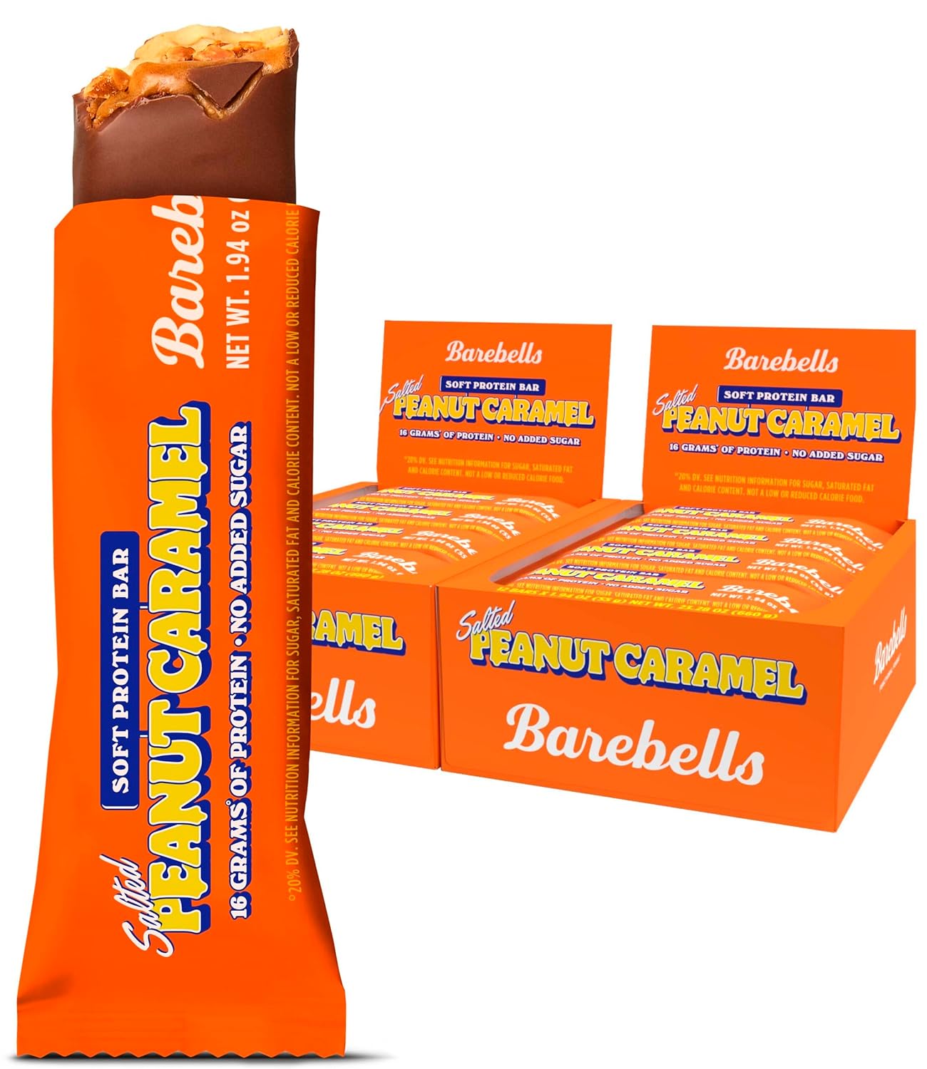 Barebells Soft Protein Bars Salted Peanut Caramel - 24 Bars (2 Packs of 12) -16g High Protein Treats - Chocolate Nutrition Bar with 1g Total Sugars - On The Go Breakfast or Post-Workout Snack