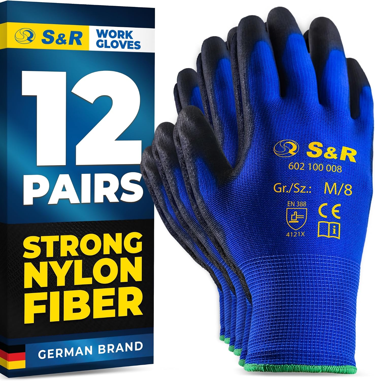 S&R Work Gloves - 12 pairs of BASIC Nylon PU coating Protective Gloves