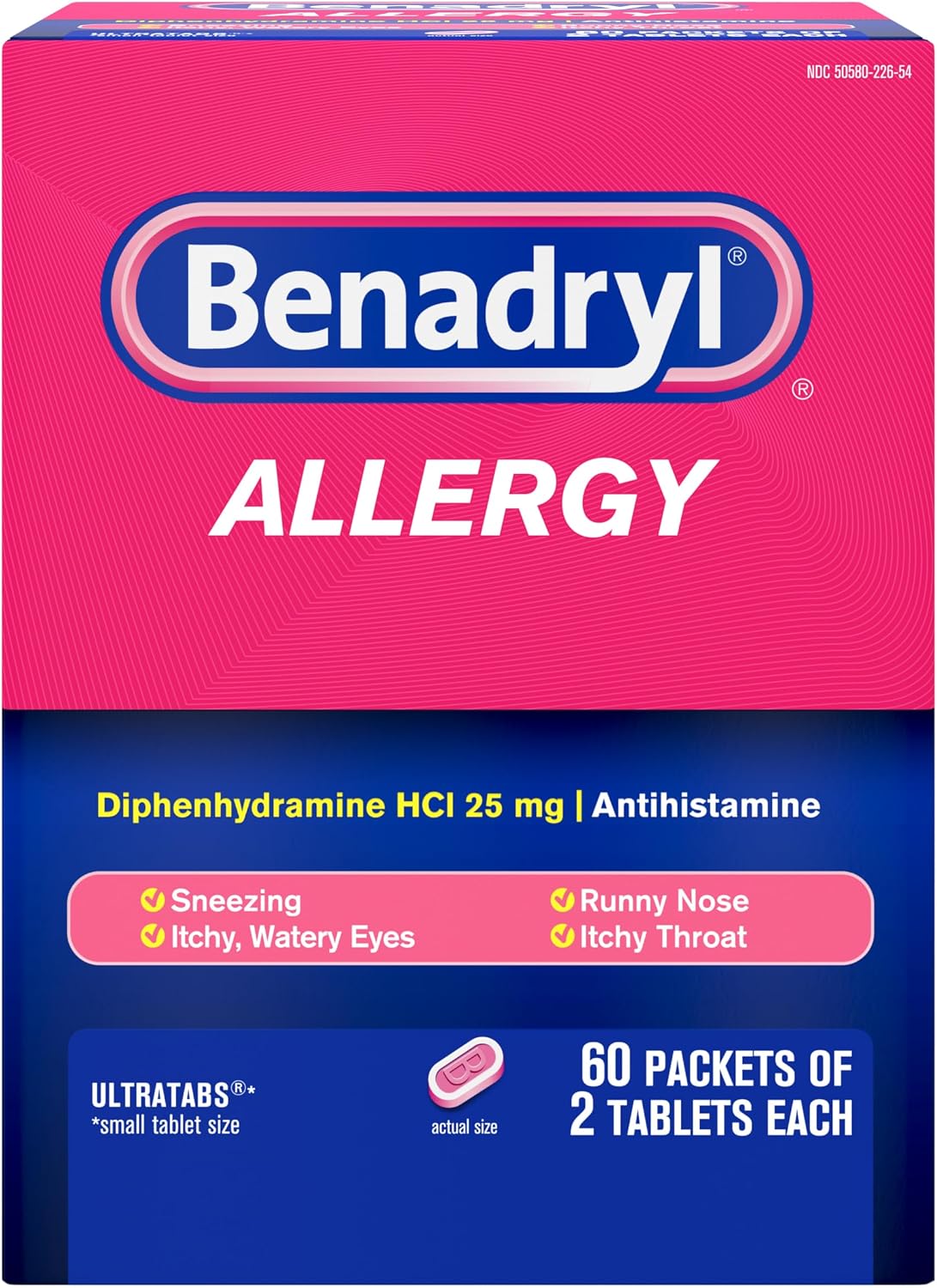 Benadryl Allergy Relief Ultratabs, Diphenhydramine HCl, 60x1 ct