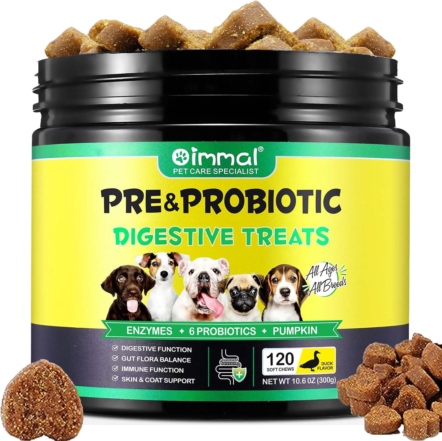 Probiotics for Dogs, Dog Probiotics for Dogs Digestive Enzymes, Gut Health, Itchy Skin, Allergies, Yeast Balance, Immune System and Overall Health Supports, 120 chews/300g