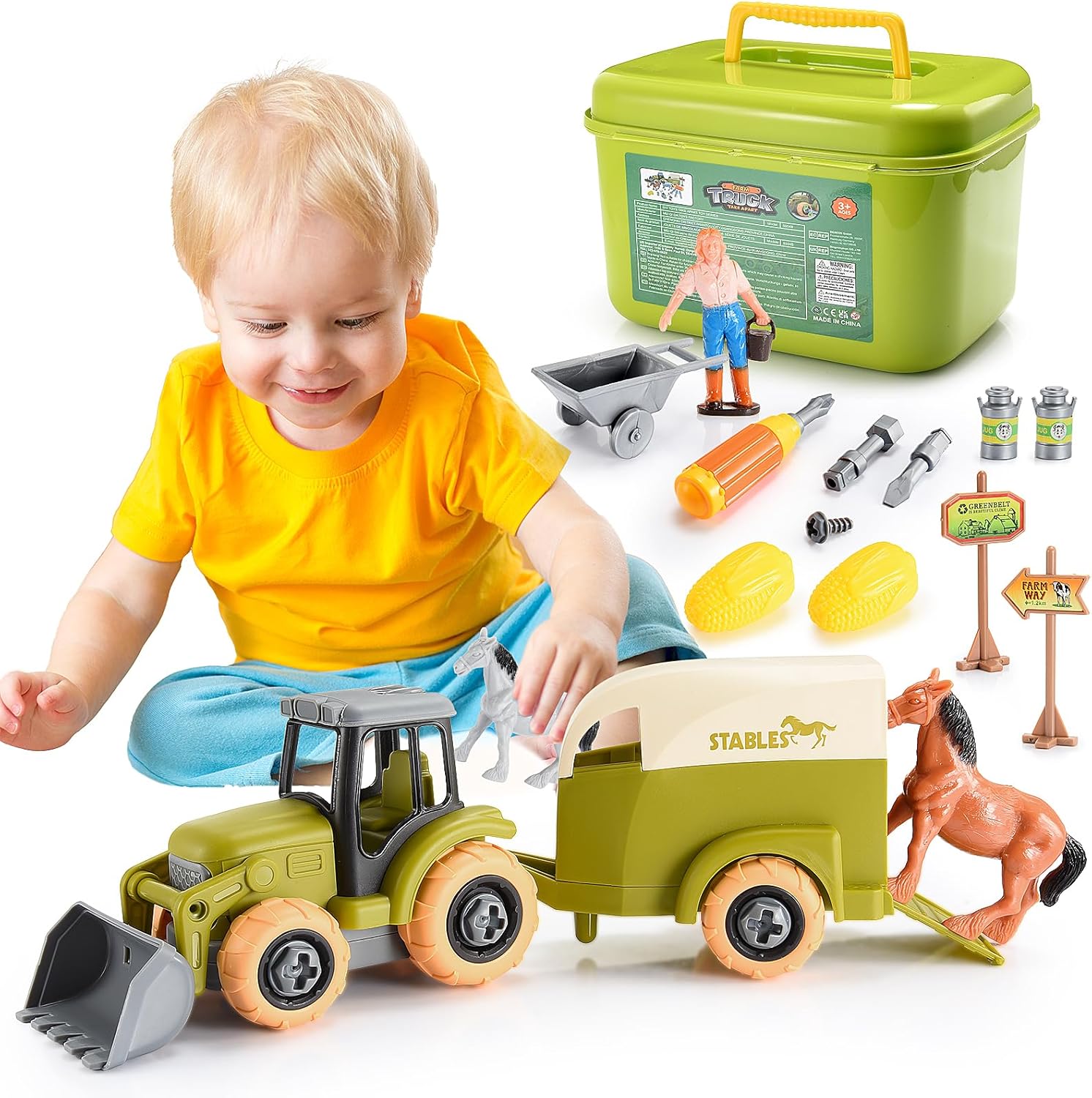 HappyKidsClub Boys Toys Age 3-6, Tractor Toy Cars for Toddlers Toys for Boys 3-6 Year Old Boy Gifts Toddler Toys for 3 Year Old Boys Farm Toys for Toddlers Kids Tractor Toys, 8804B