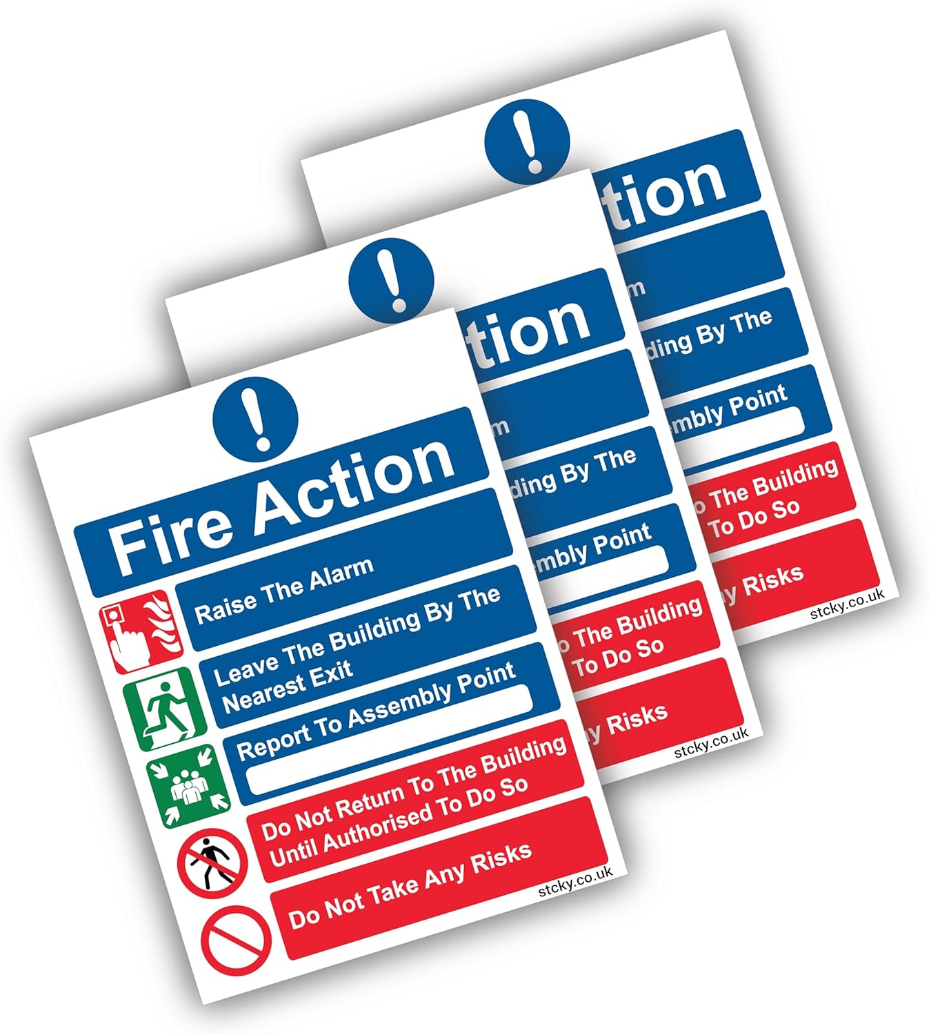 [BS-5499 Compliant] Stcky Fire Action Notice Vinyl Sign - 20 x 15 cm Ideal Sized Fire Safety Signs [Pack of 3]