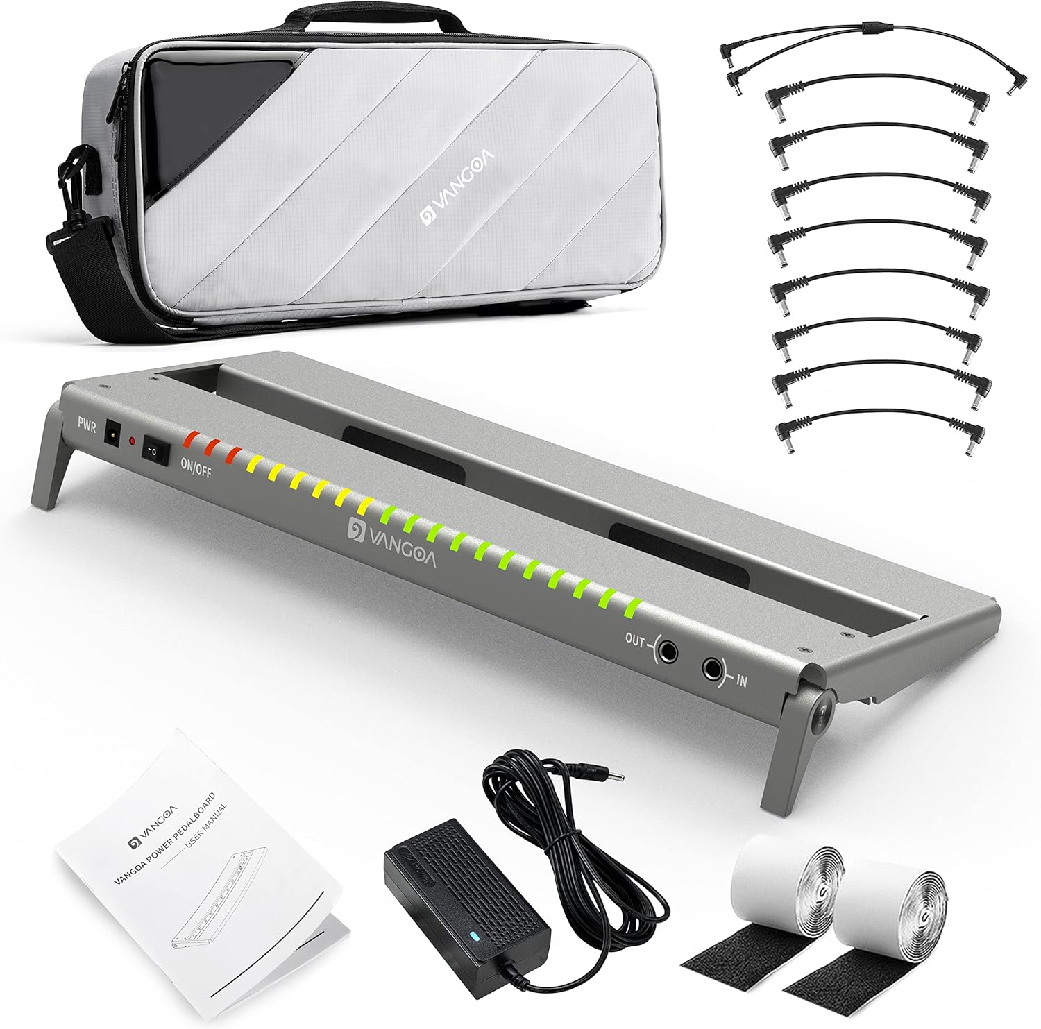 Vangoa Powered Pedal Board,Small Gutiar Pedalboard with Built-in Isolated Power Supply,Durable Aluminum Portable Folding Effect Pedal Board with Carry Bag,16.1"*6.5",1.3kg Gray