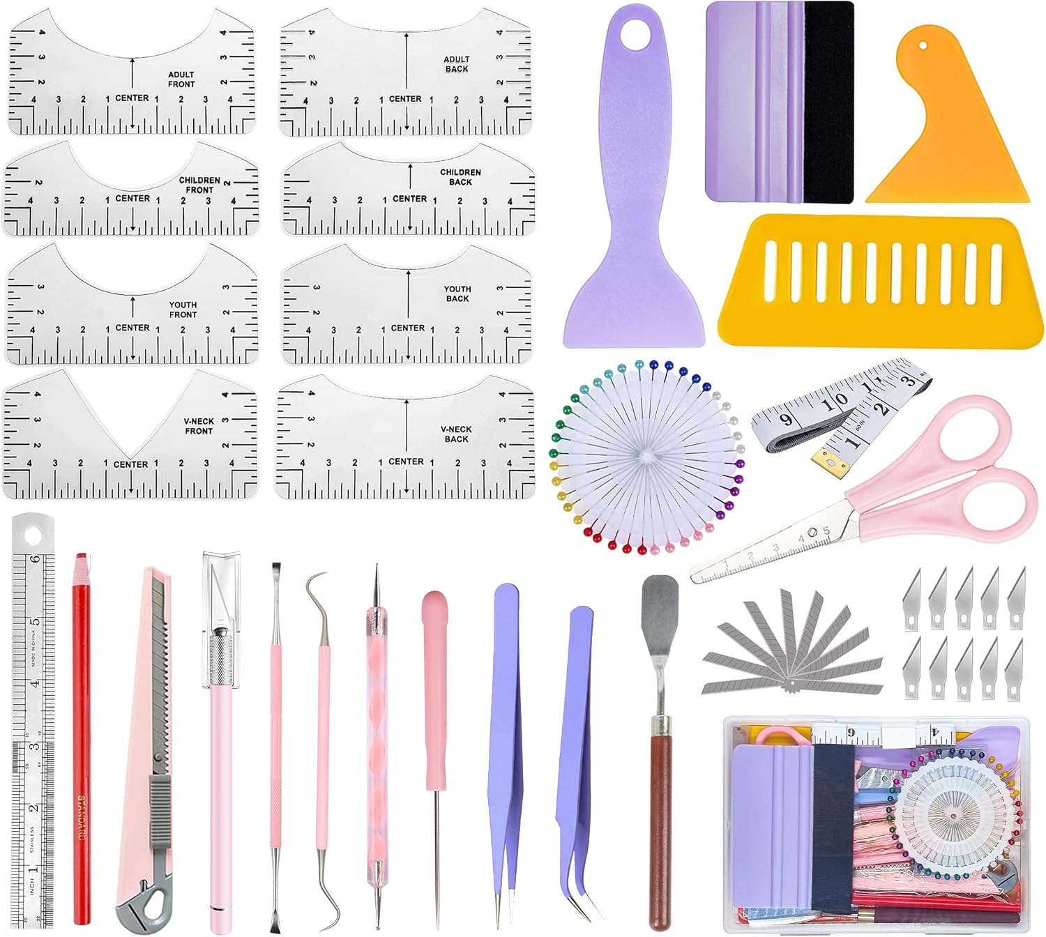 T Shirt Printing Starter Kit with 8 Ruler Guides, Vinyl Weeding Tools for Heat Transfer Vinyl, Cute