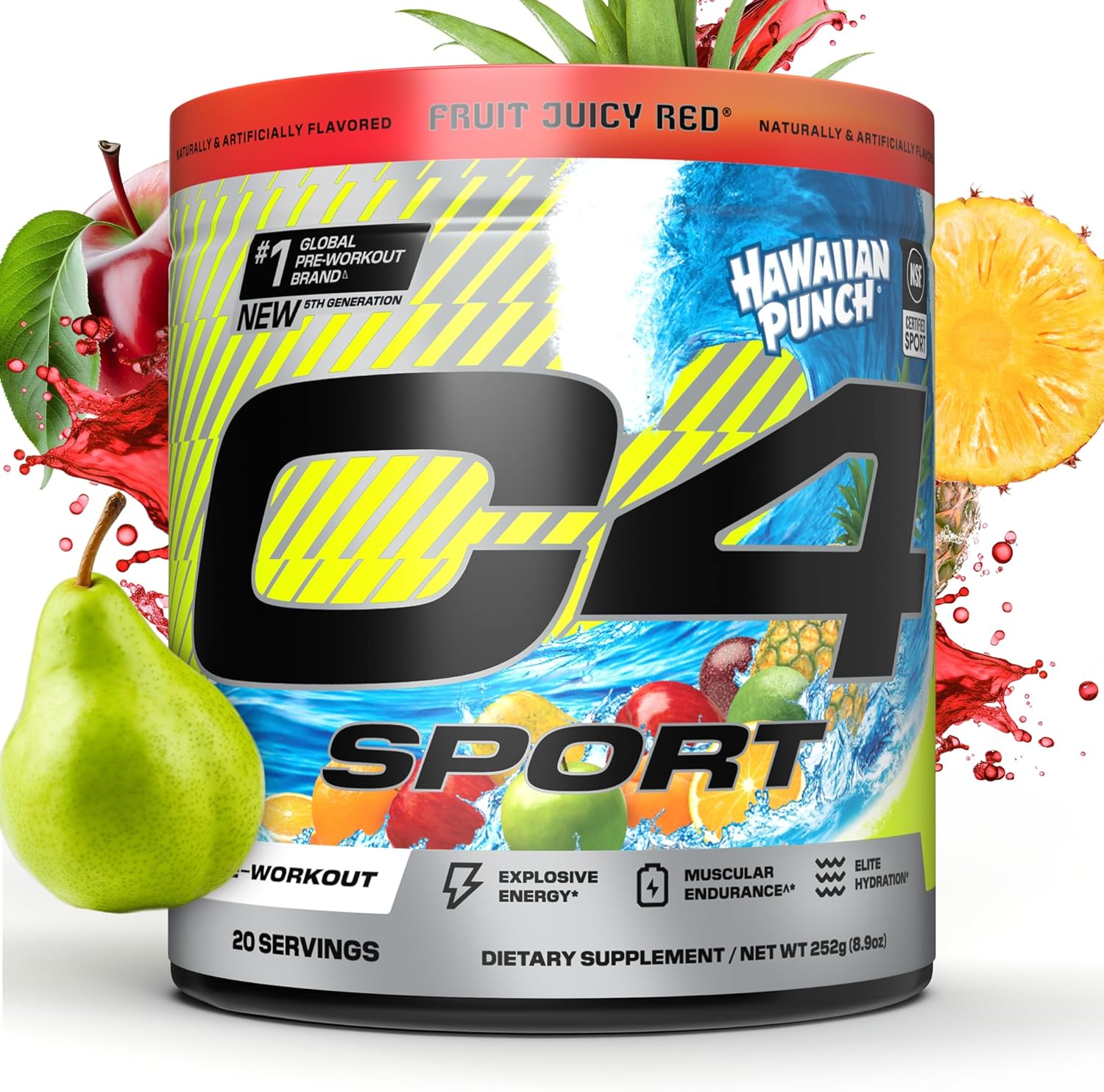 Cellucor C4 Sport Pre Workout Powder - NSF Certified for Sport - Elite Hydration - 200mg Caffeine + Creatine + Beta-Alanine - Electrolytes and Energy Supplement - Hawaiian Punch, 20 Servings