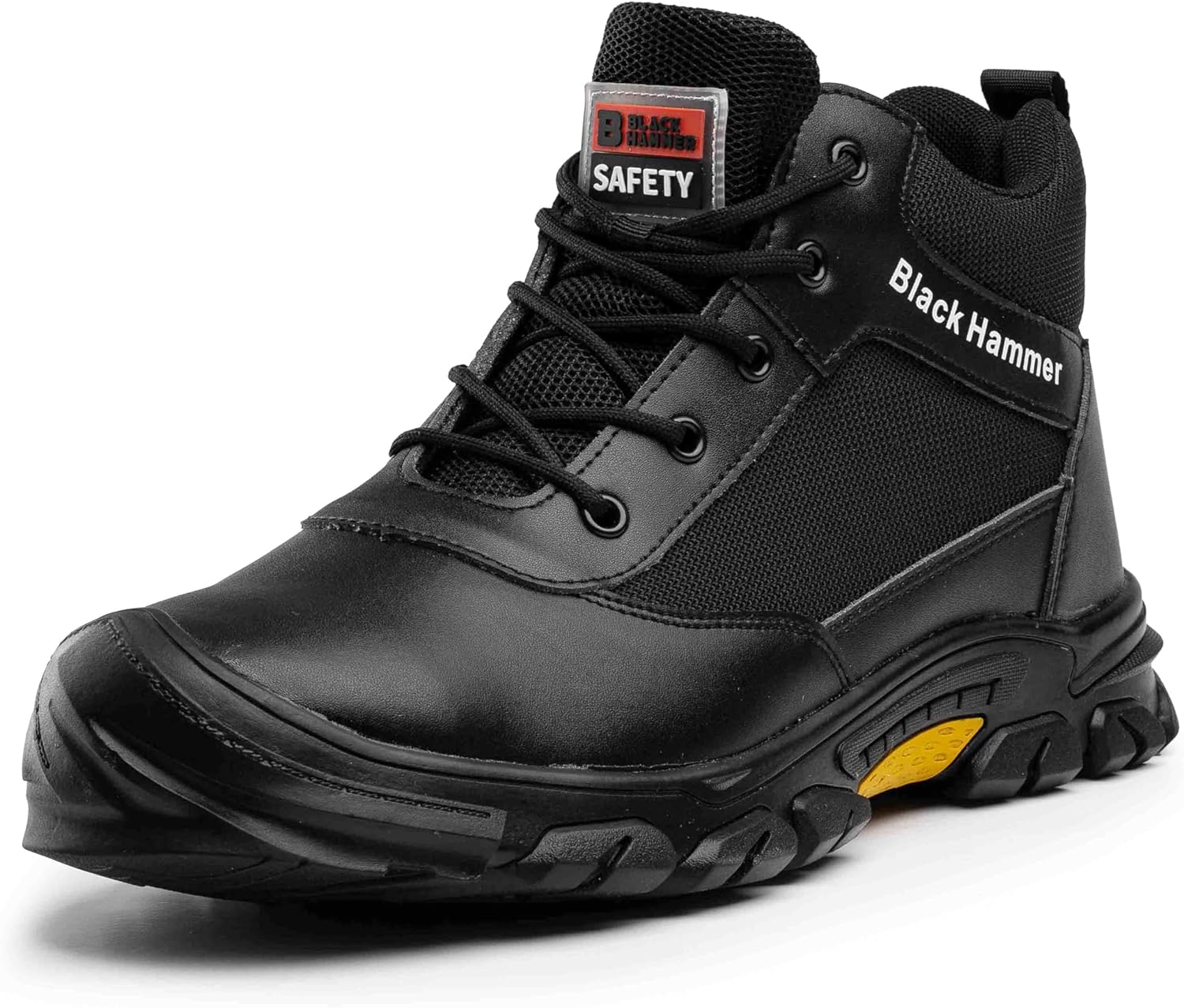 Black Hammer Safety Work Boots for Men Steel Toe Cap with Midsole Protection Slip Resistant Durable Warehouse and Utility Footwear Shoes with Rubber Outsoles Jobs 2100