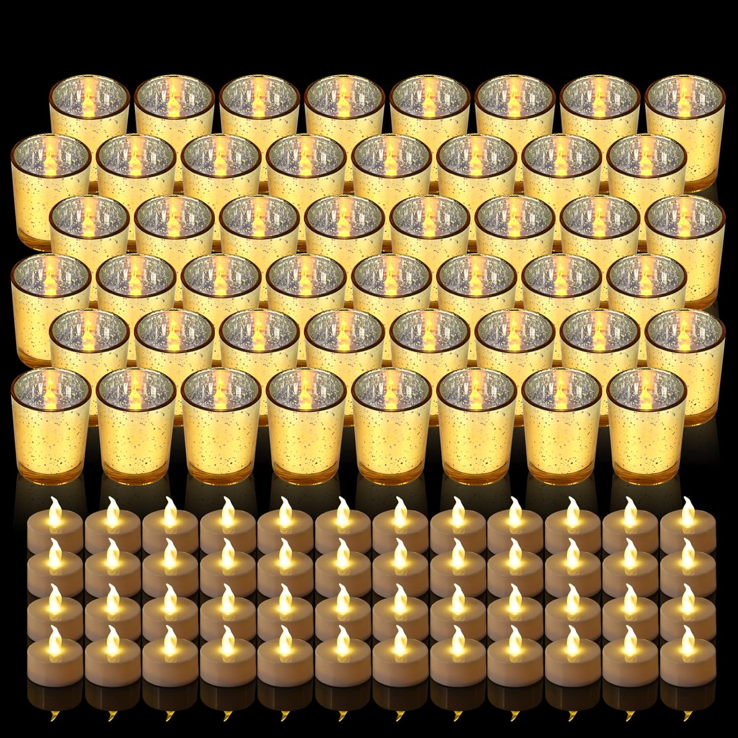 Candle Holder, 48 Pack Glass Tealight Candle Holders with 48 Pack Yellow Battery Tea Lights Candles for Party