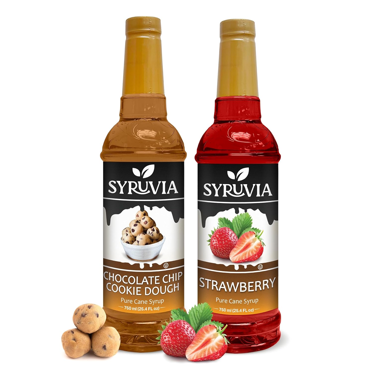 Syruvia Chocolate Chip Cookie Dough & Strawberry Syrup - 25.4 fl oz. Premium Coffee Flavoring Syrup. Kosher, and Gluten-Free. Ideal for Enhancing Drinks, Sodas, Shakes, Desserts, and More.