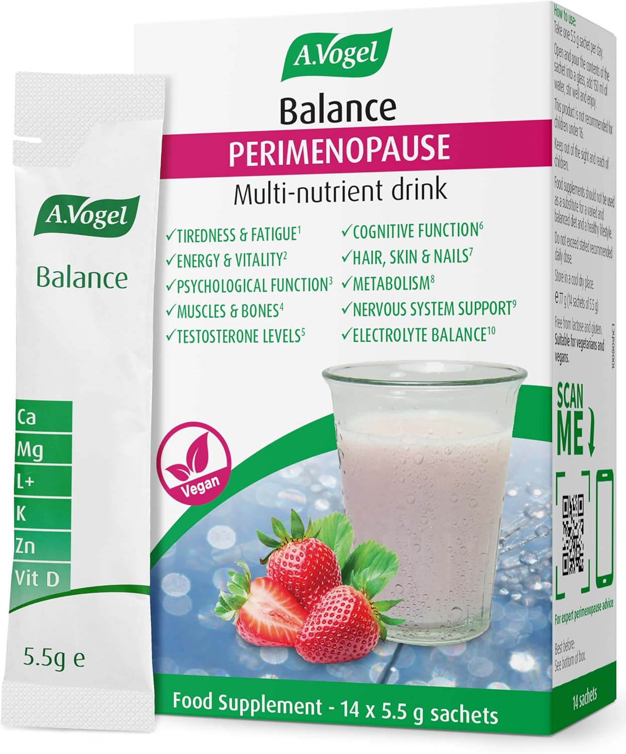 A.Vogel Perimenopause Supplement | Supporting You in 10 Different Ways During Perimenopause | Balance Multi-Nutrient Drink for Women | One-a-Day | Strawberry Flavoured Drink