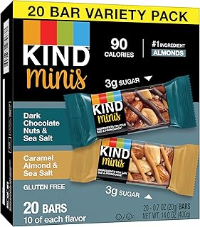 KIND Minis, Dark Chocolate Nuts & Sea Salt/ Caramel Almond & Sea Salt, 14 Oz (Pack Of 20)