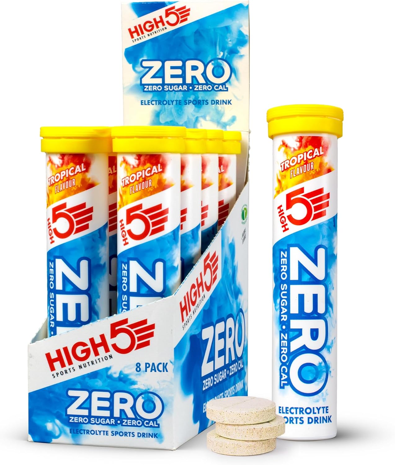 HIGH5 ZERO Electrolyte Tablet - Hydration Tablets Enhanced with Vitamin C - 0 Calories & Sugar Free - Boost Hydration, Performance & Wellness - Tropical, 160 Tablets (20x, Pack of 8)