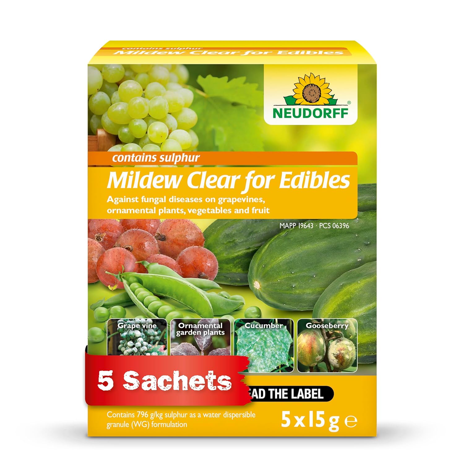Neudorff Mildew Clear for Edibles, 5x 15g Packs, Against Fungal Diseases on Vegetables and Fruits, Fungicide for Powdery Mildew Treatment, Plant Fungicide, Fungus Fighter, Fungus Clear