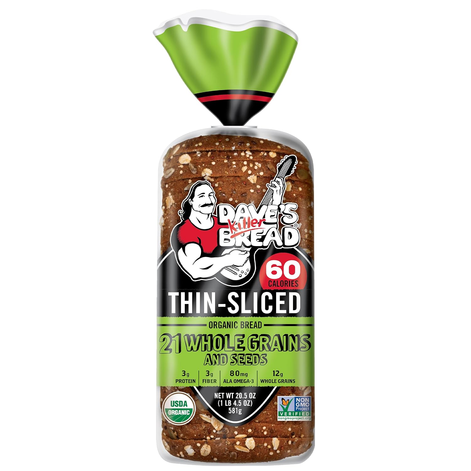 Dave's Killer Bread 21 Whole Grains & Seeds Thin-Sliced, Whole Grain Organic Bread, 20.5 oz Loaf
