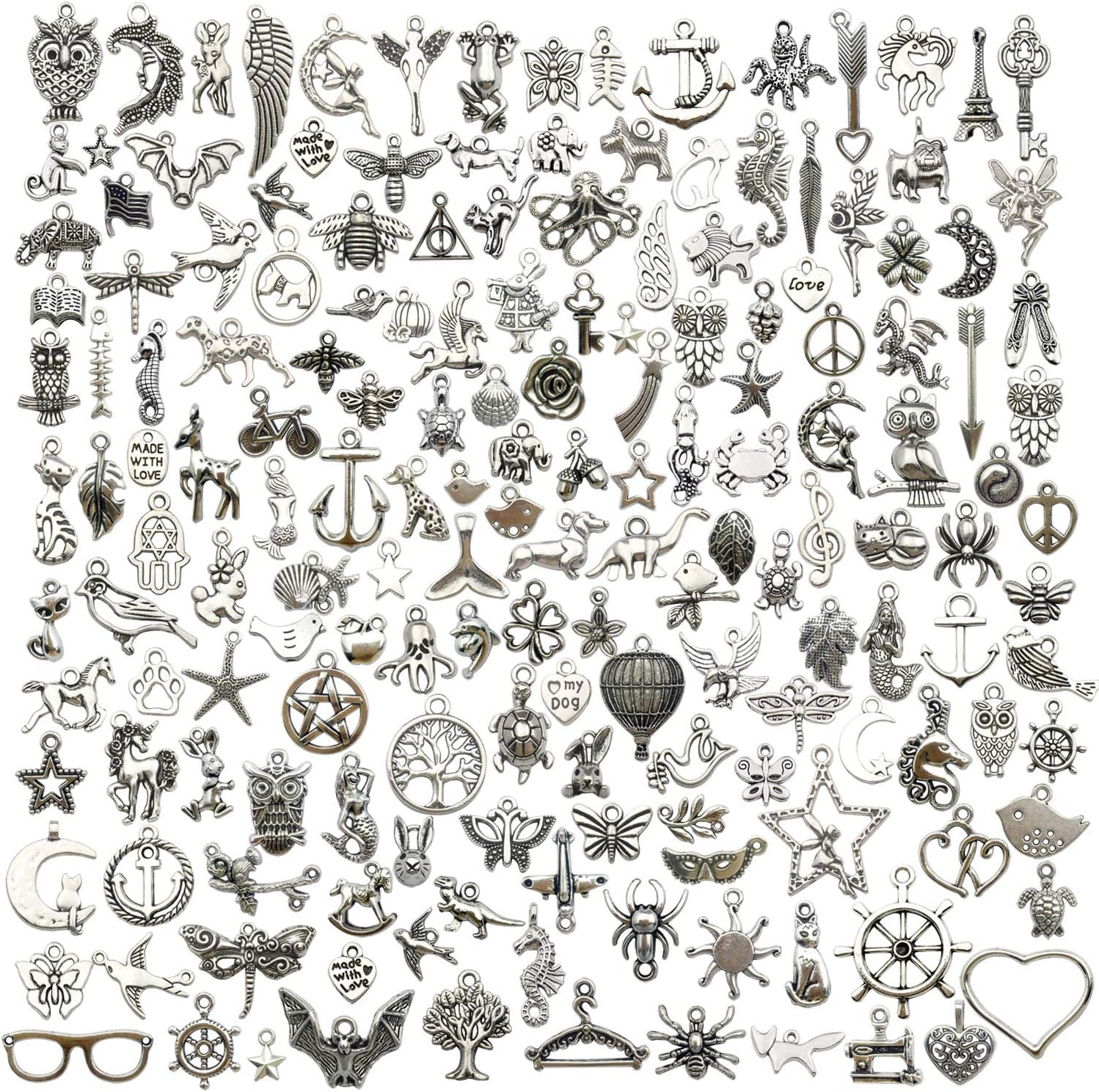 YoudiylaUK Wholesale Bulk Lots 200Pcs Tibetan Silver Charms Pendant Fitting for DIY Necklace Bracelet Earrings Jewellery Making Accessories WM332