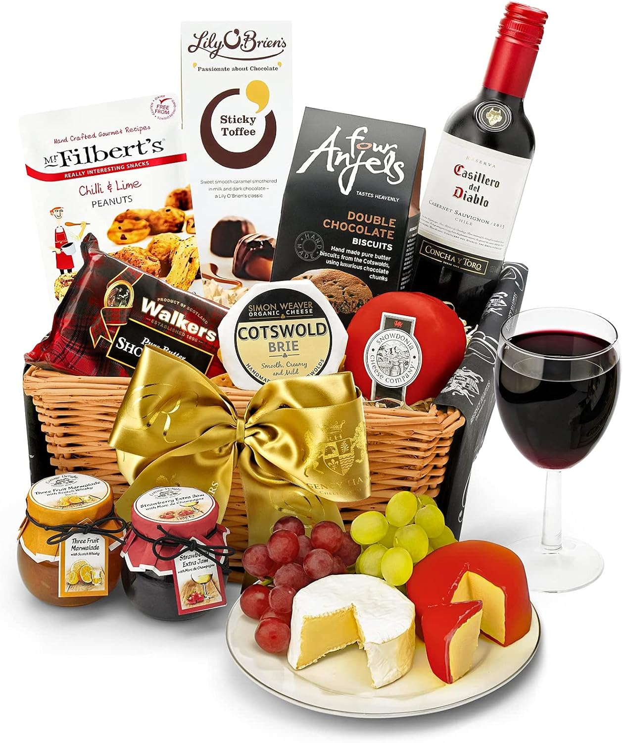 Downton Red Wine Hamper - Classic Cabernet Sauvignon Gift Set with Mature Cheddar, Organic Brie, Chocolates - Red Wine Gift Baskets For Birthdays and Other Occasions, from Regency Hampers