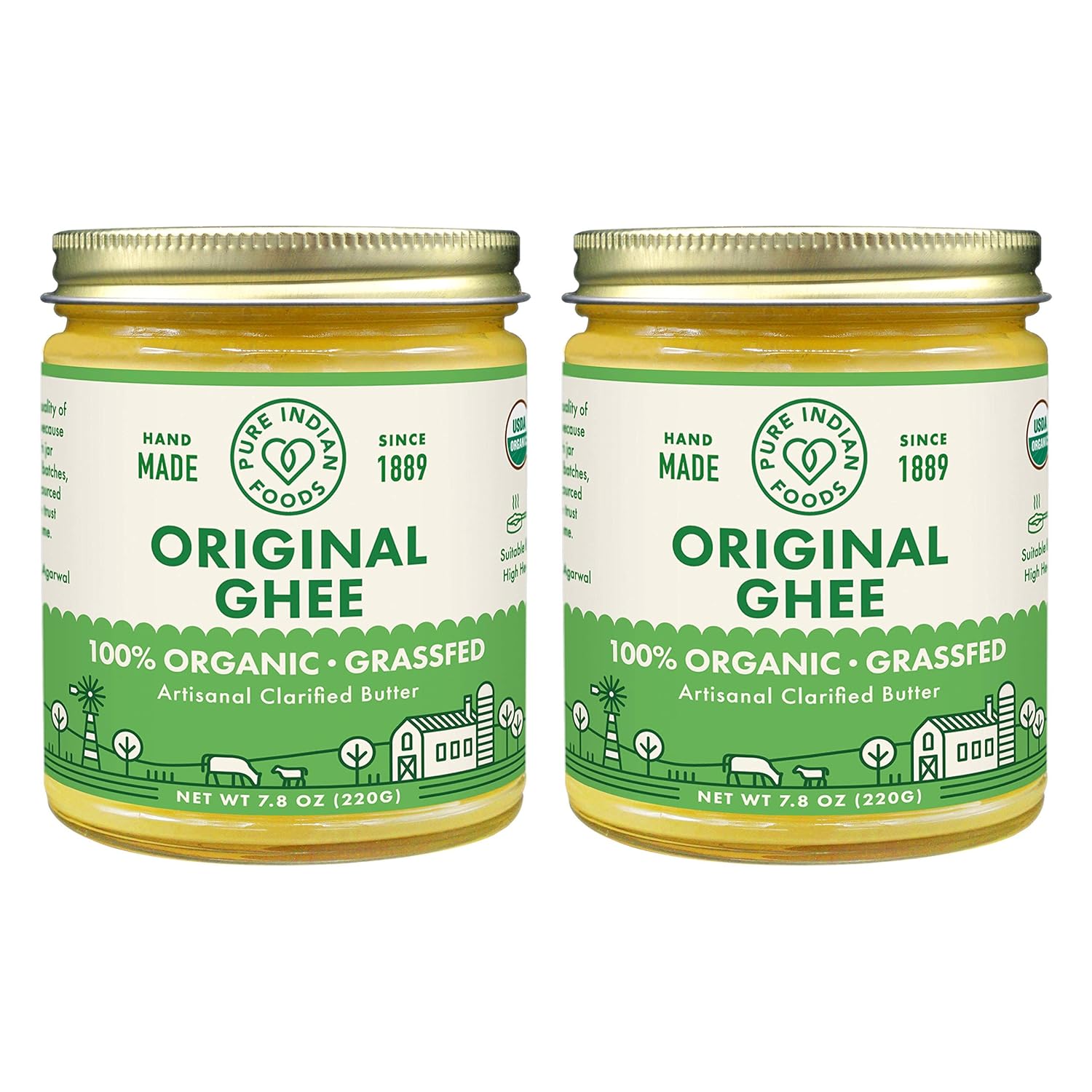 Grassfed Organic Original Ghee - by Pure Indian Foods, 7.8 oz, Pasture Raised, Gluten-Free, Non-GMO, Paleo, Keto-Friendly (Pack of 2)