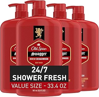 Old Spice Body Wash for Men, 24/7 Shower Fresh with Lasting Scent, Red Collection, Swagger with Cedarwood Scent, 33.4 fl oz (Pack of 4)