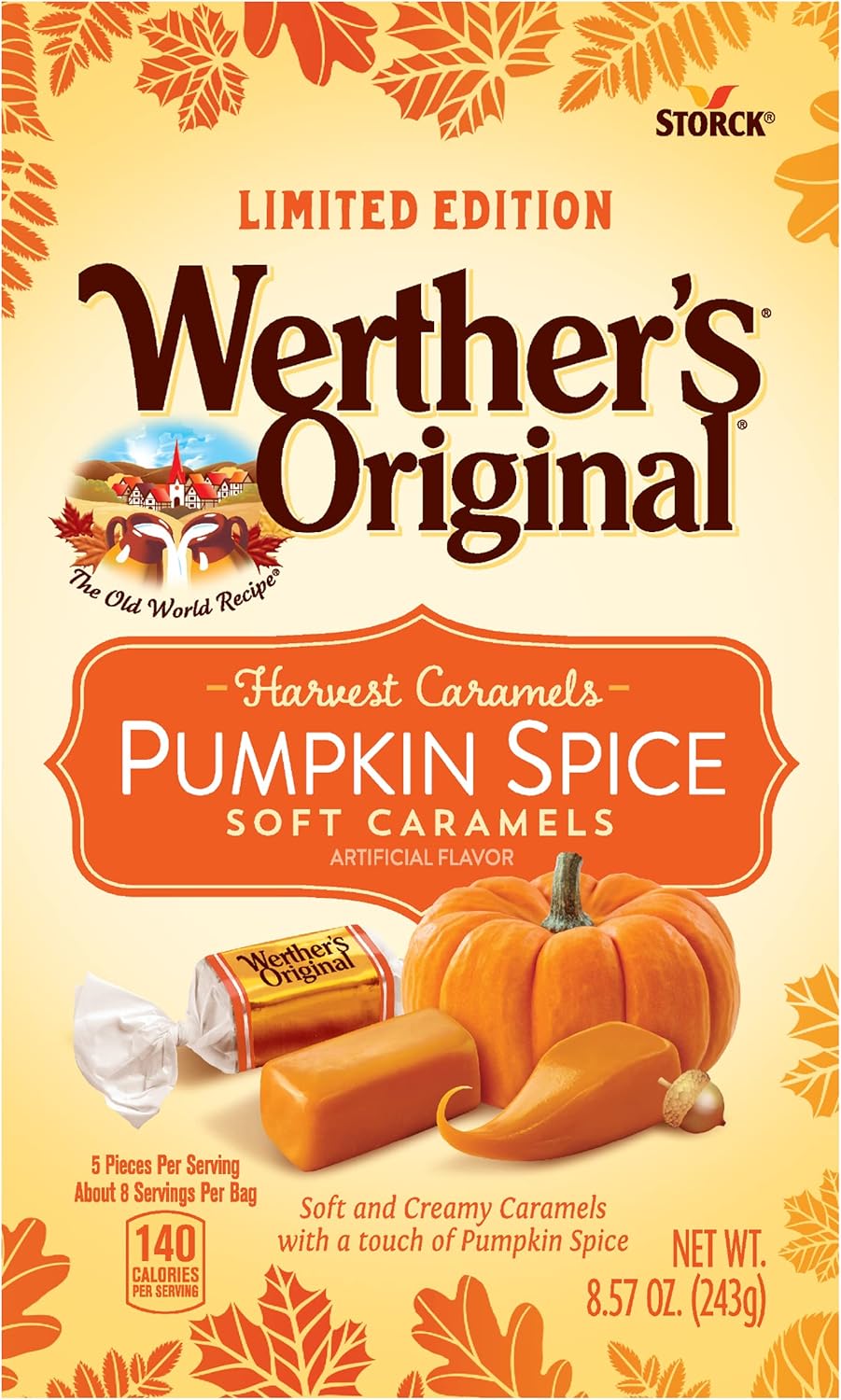 Werther's Original Soft Harvest Pumpkin Spice Caramel Candy, 8.57 Oz Bag