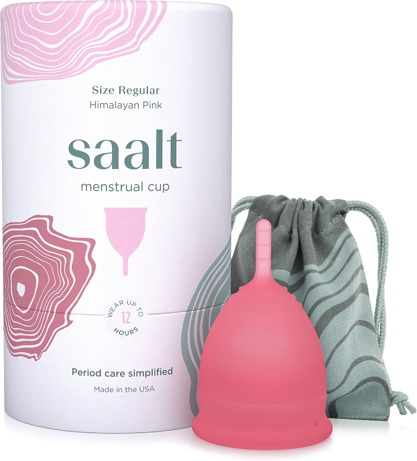 Saalt Menstrual Cup – Reusable Period Cup – Made for Comfortable, Leak-Free Protection Up to 12 Hours – BPA & Latex Free – Includes Cup & Carry Bag (Regular, Himalayan Pink)