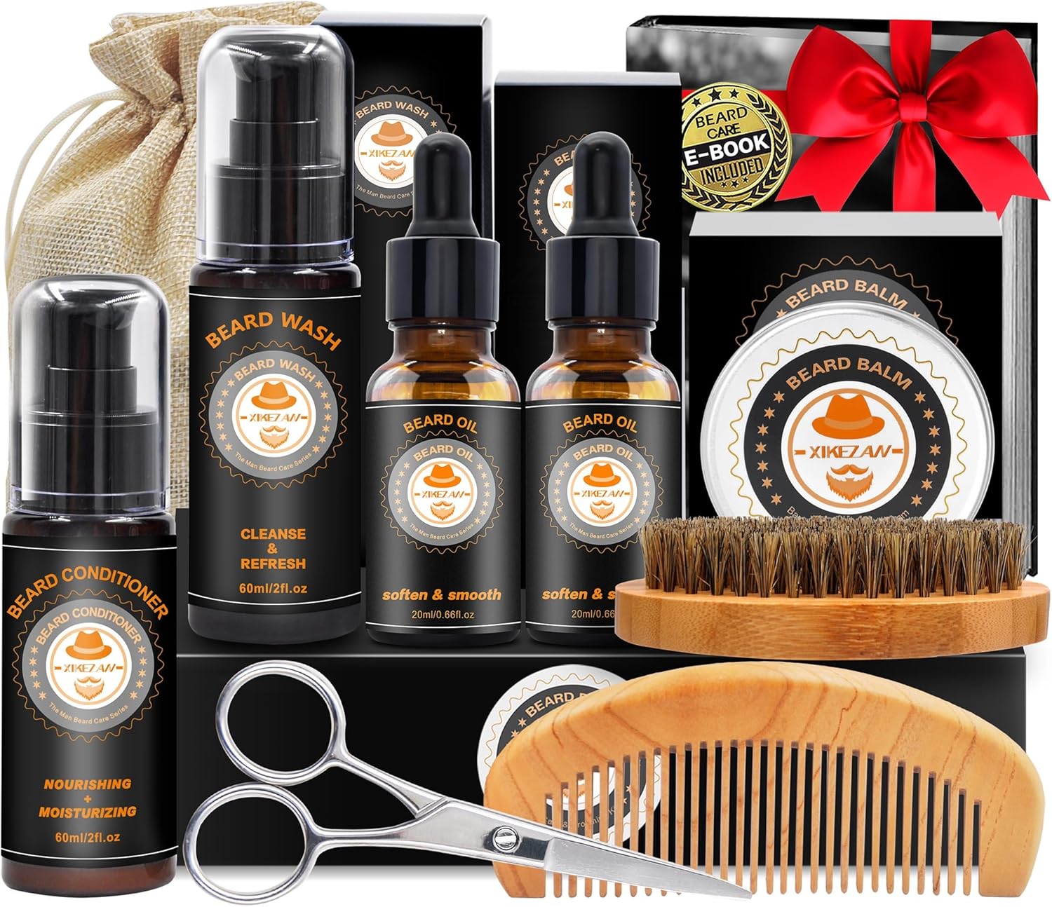 XIKEZAN Fathers Day Dad Gifts,Beard Grooming Kit for Men w/Beard Conditioner, Wash, Oil, Balm,Brush,Anniversary Birthday Valentines Gifts for Men Him Daddy Husband Boyfriend Christmas Stocking Fillers