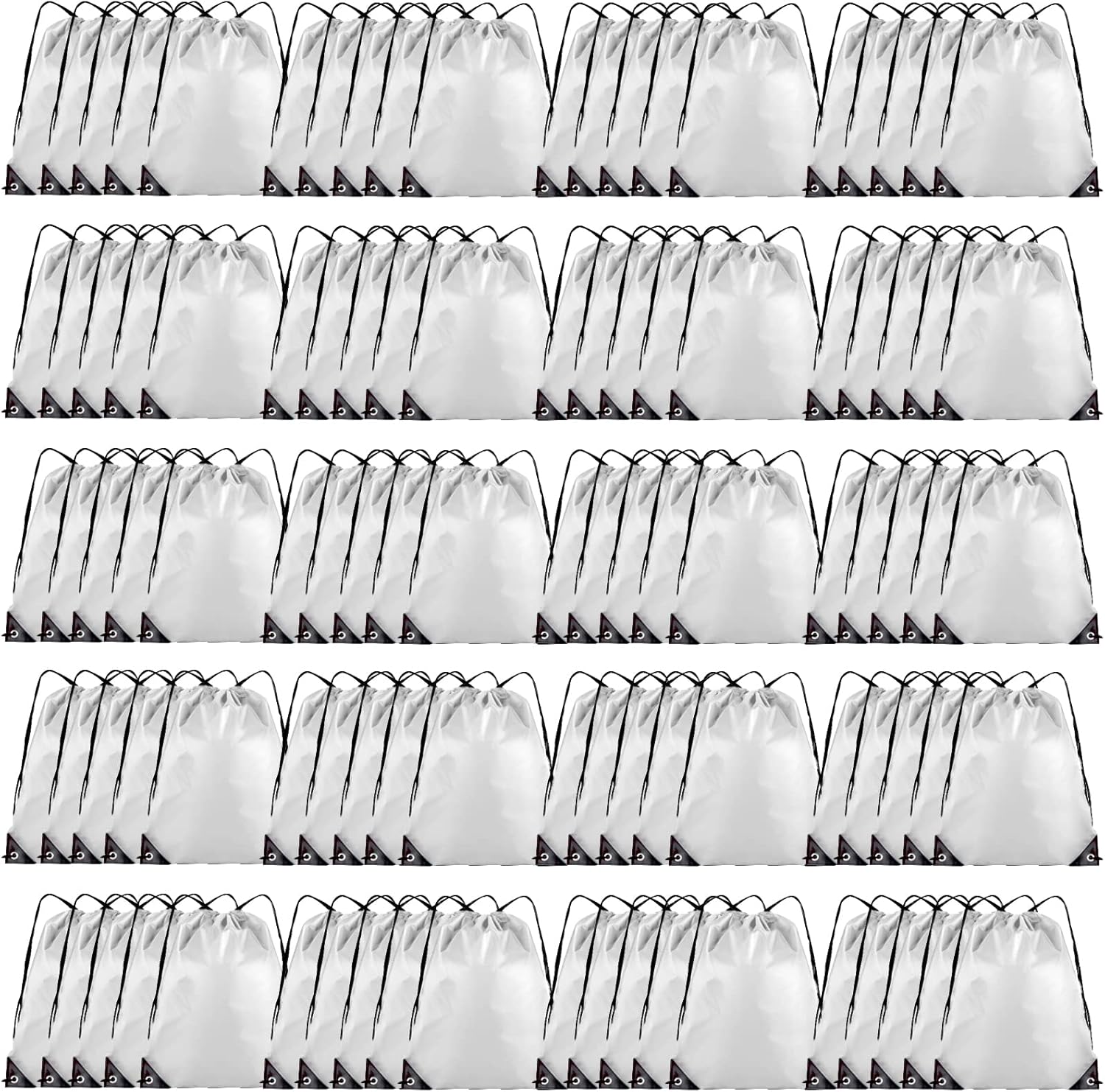 Drawstring Backpack Bulk 100Pcs Cinch Bag, Polyester Drawstring Bags for Gym Beach Sports Short Trip Party (White)